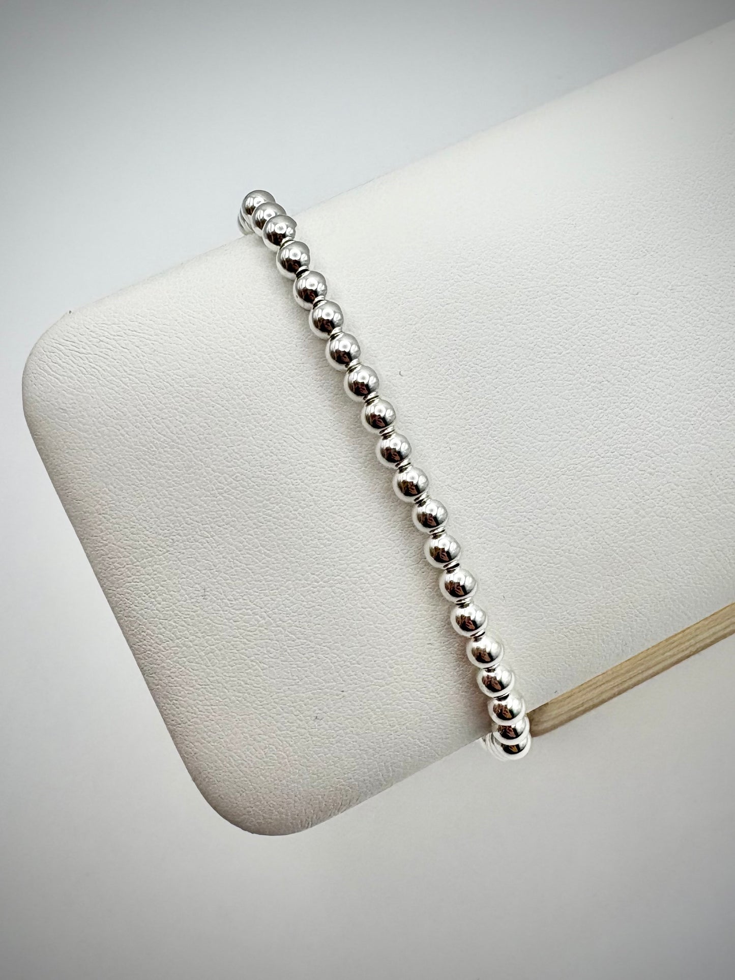 925 Sterling Silver 4mm Beaded Stretch Bracelet - Perfect For Stacking