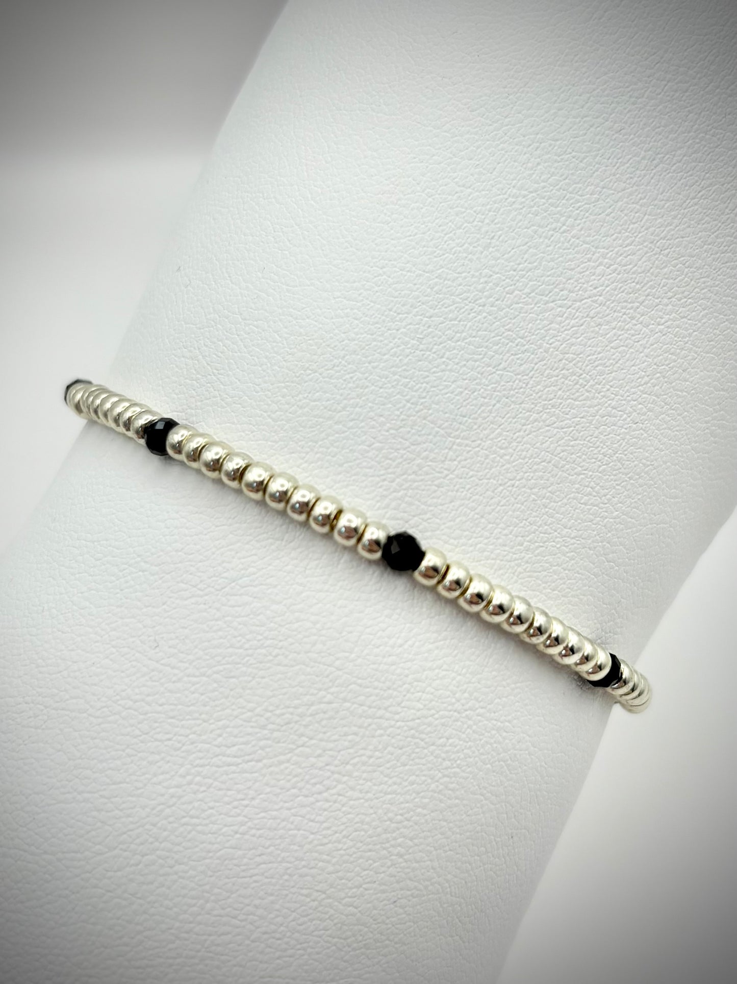 Seed Bead and Black Tourmaline Gemstone Bracelet - Gold or Silver