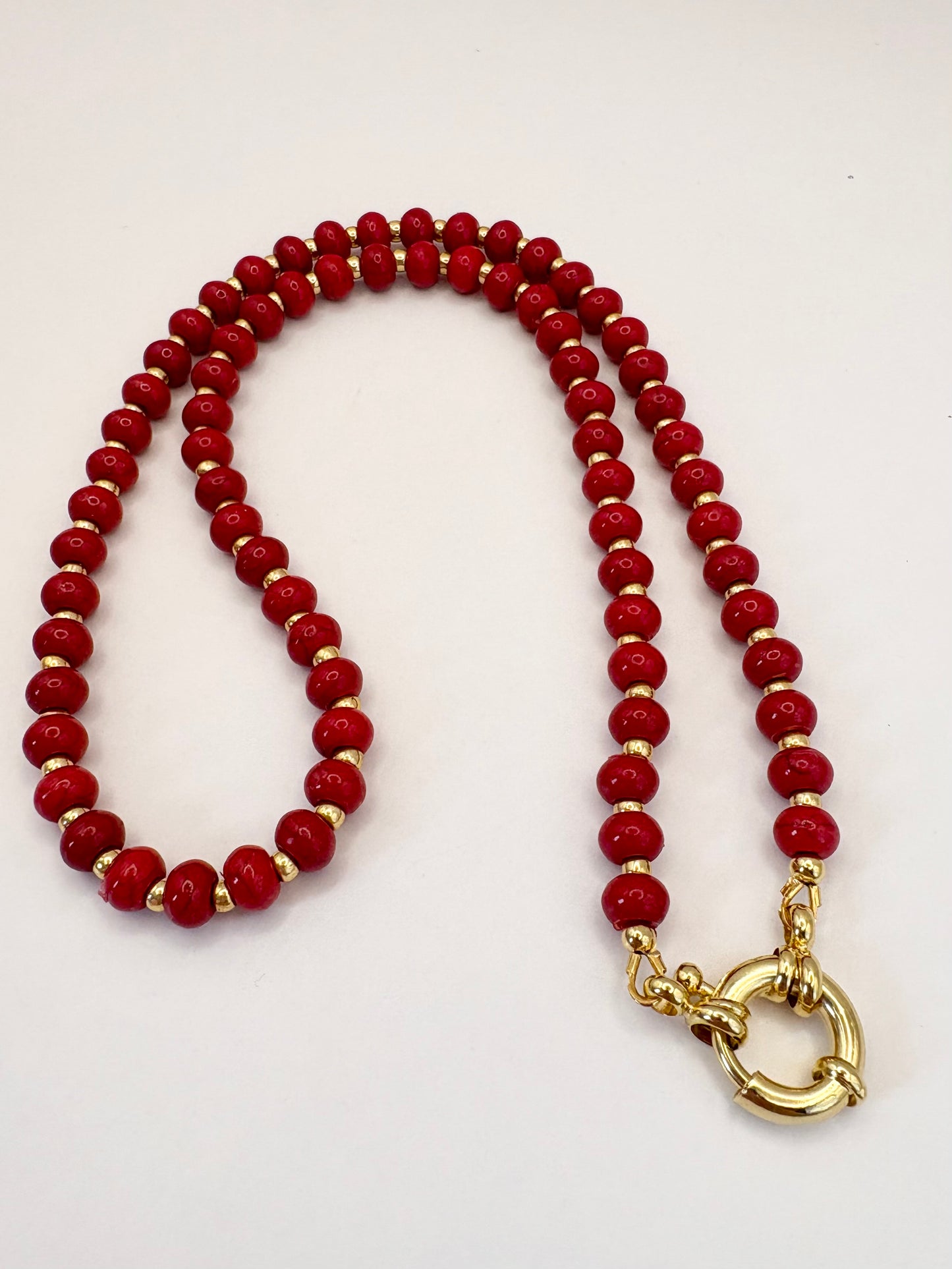 Red Howlite Beaded Necklace With Spring Clasp