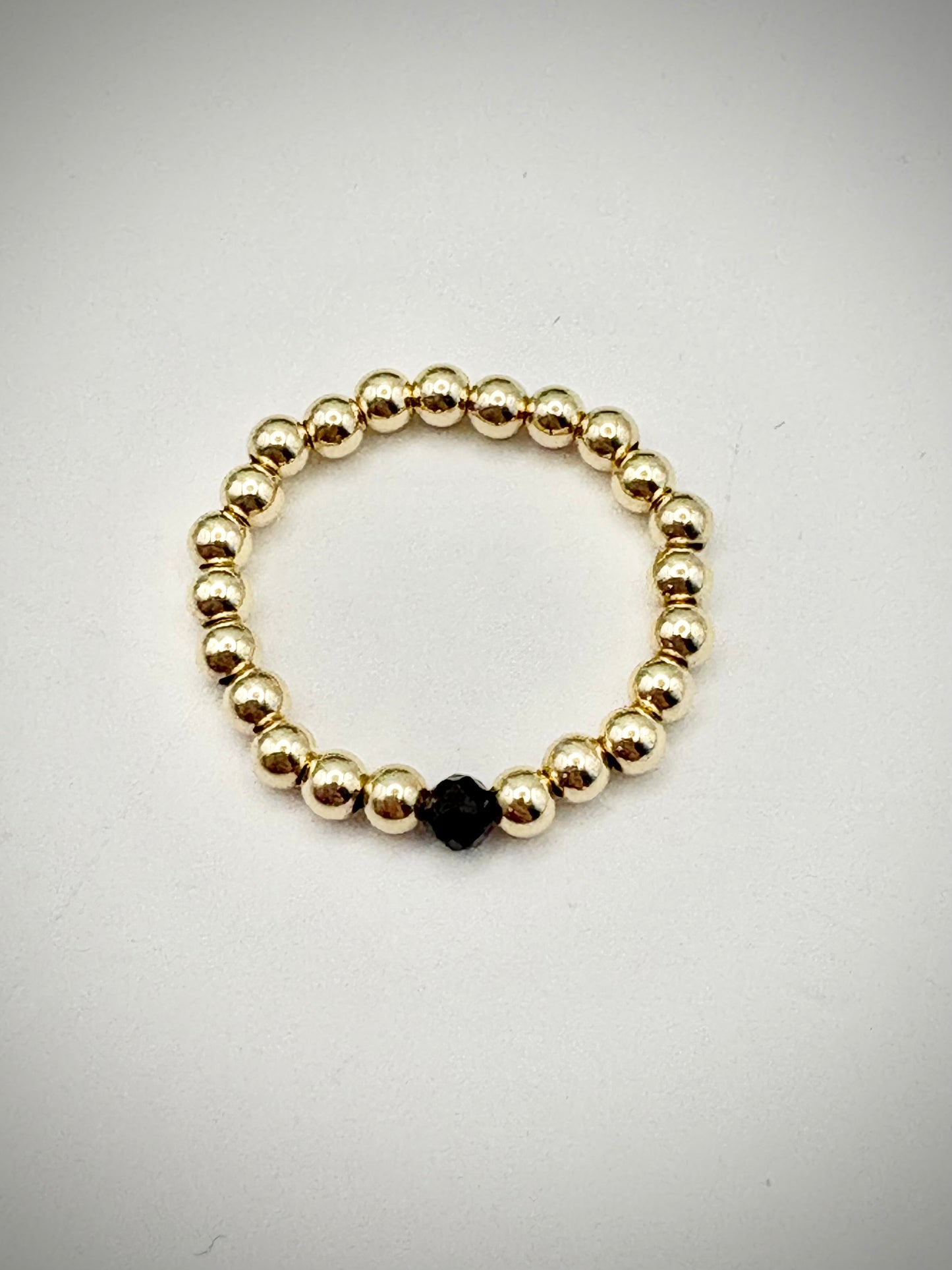 Luxe 14k Gold-filled 3mm Beaded Stretch Ring With Black Tourmaline - Perfect For Stacking