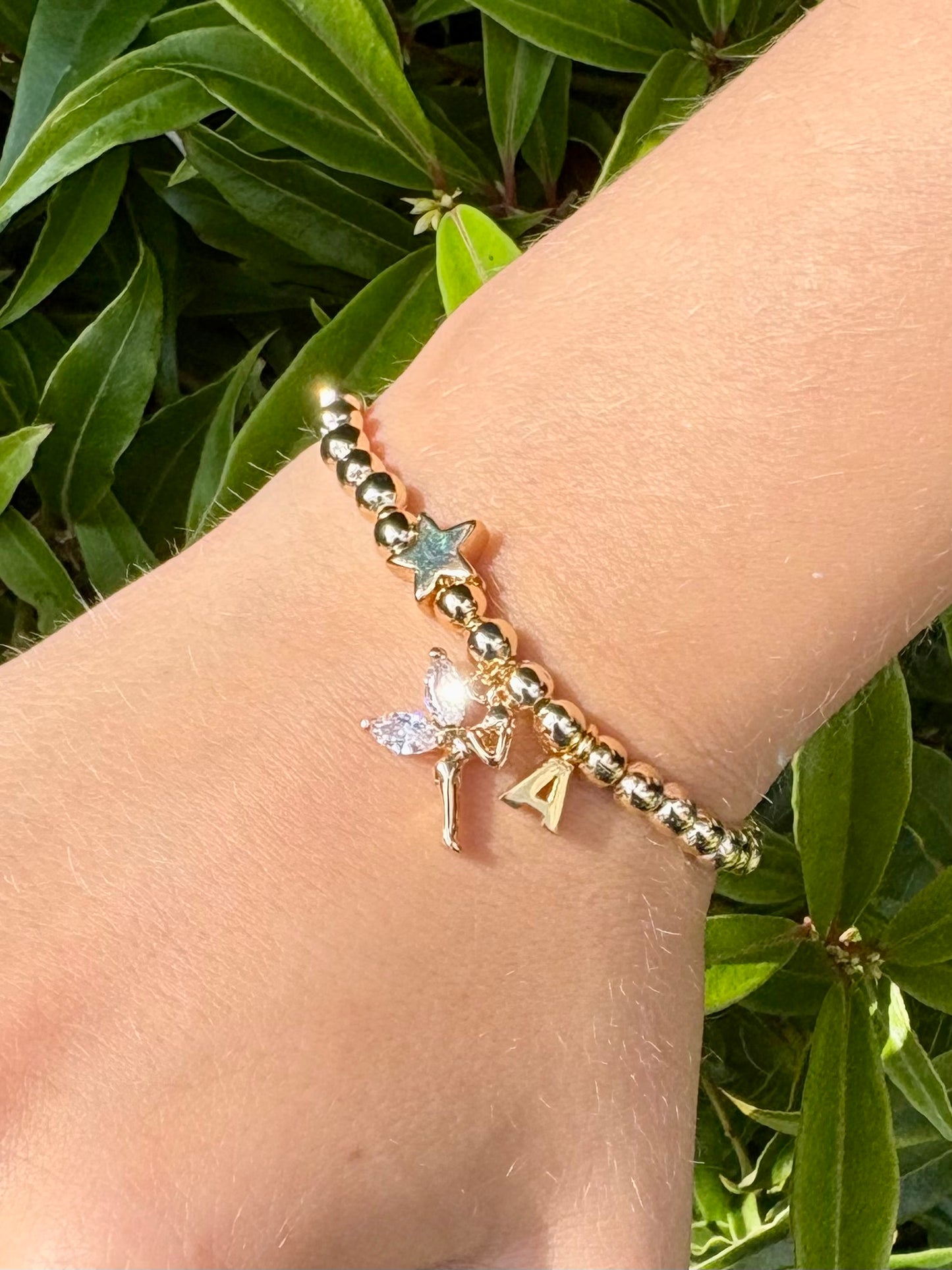 Kids Personalised Fairy Charm Bracelet Gold