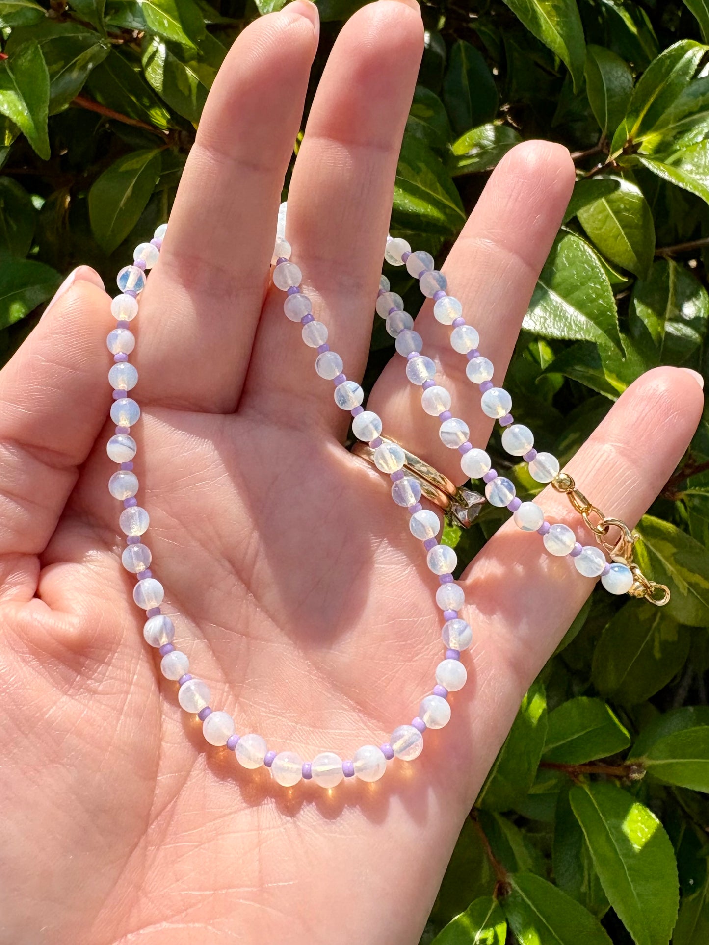 Opalite & Lilac Seed Beaded Necklace