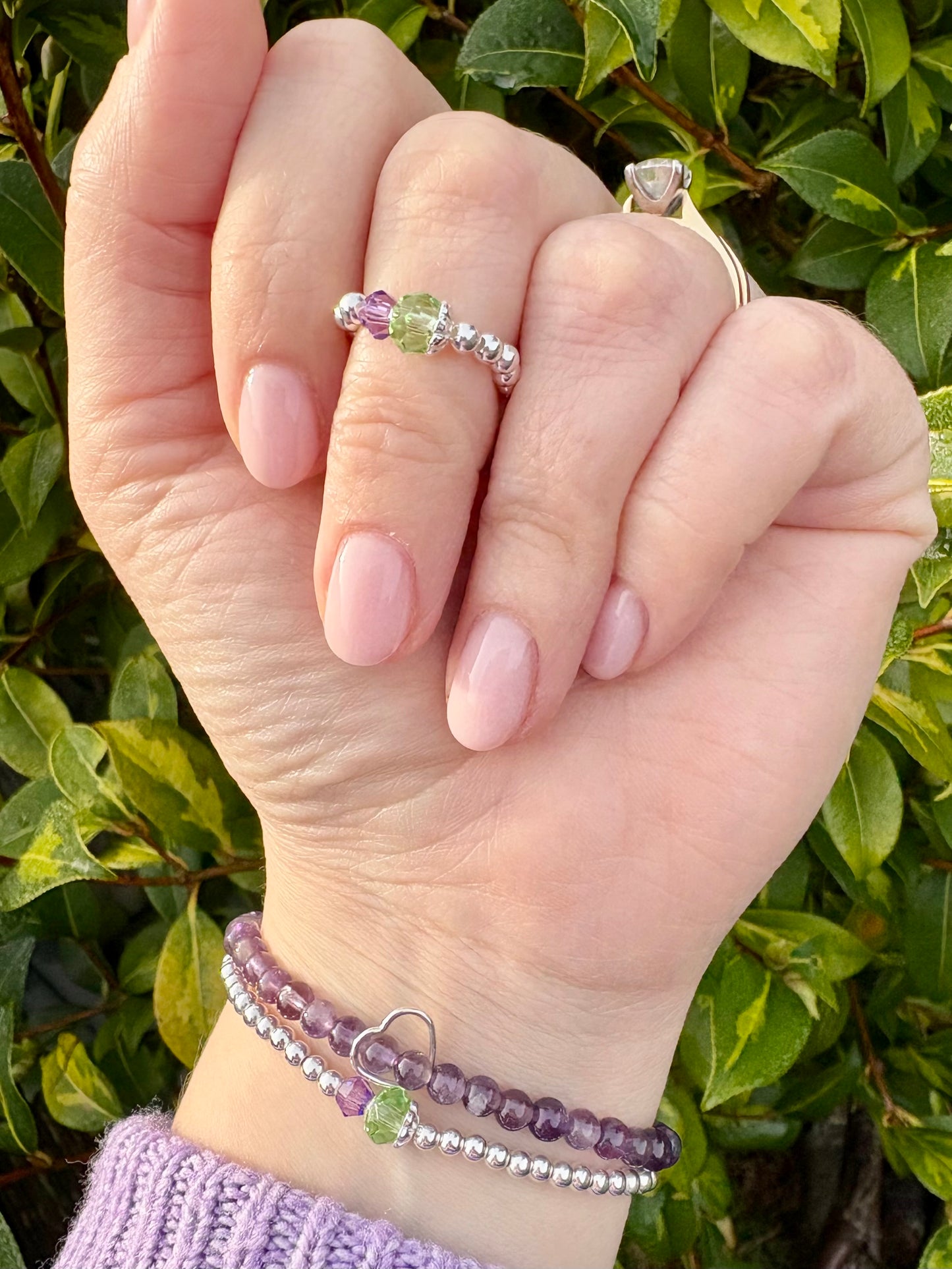 Thistle Beaded Stretch Ring - Sterling Silver or Gold-Filled