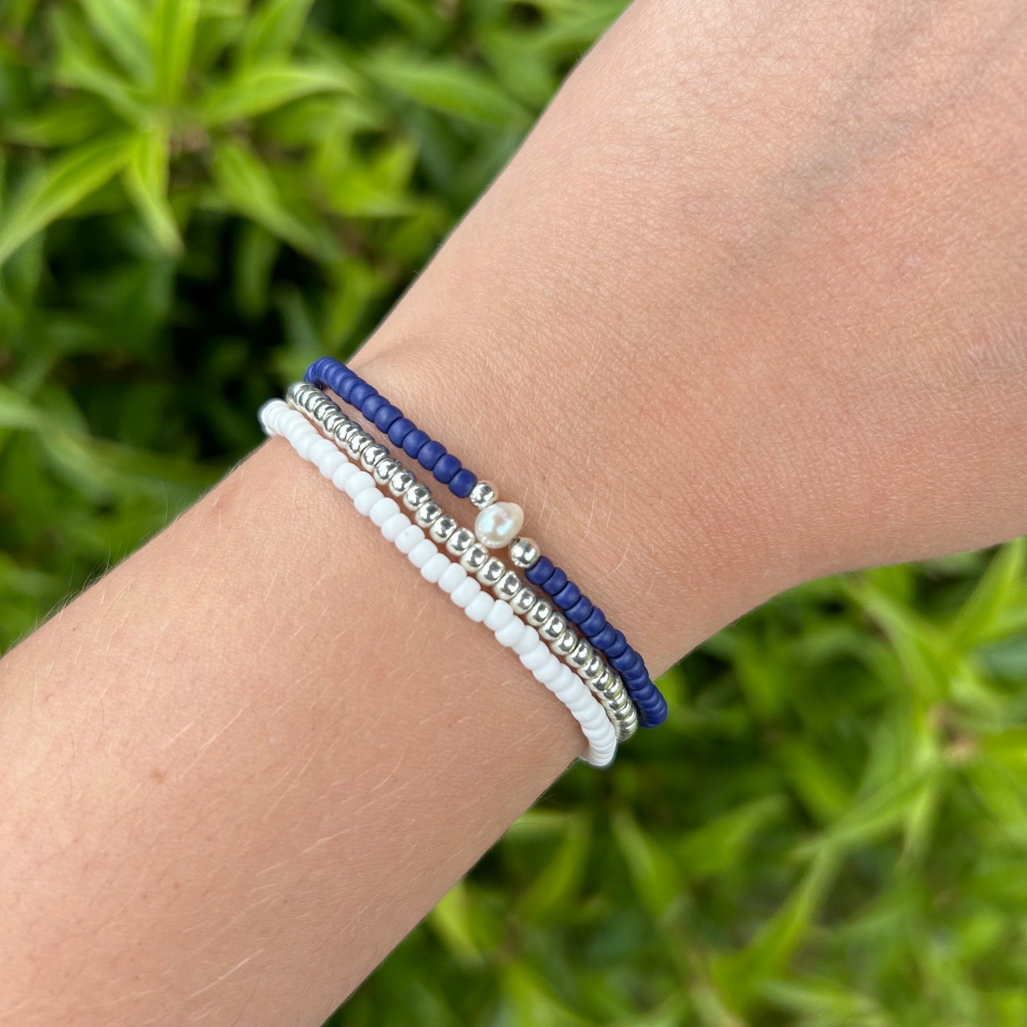 Stacking Seed Bead Freshwater Pearl Bracelet Trio - Various Colours