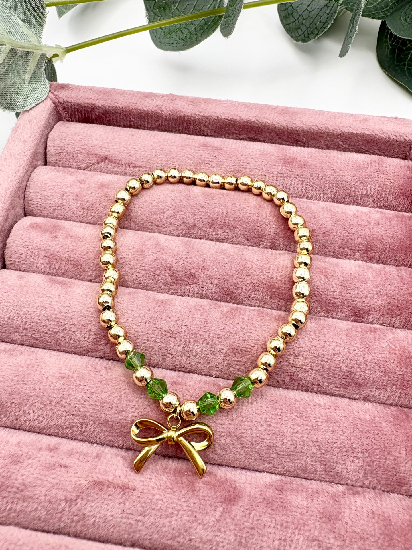 Personalised Birthstone Beaded Bow Bracelet
