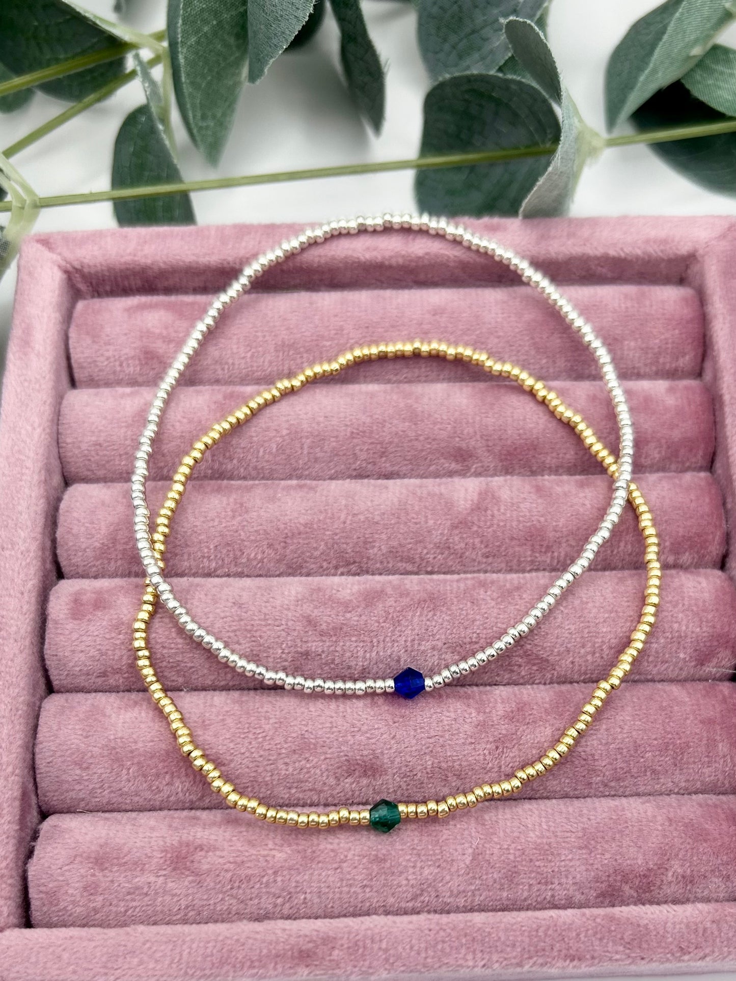 Birthstone Beaded Anklet - Gold or Silver