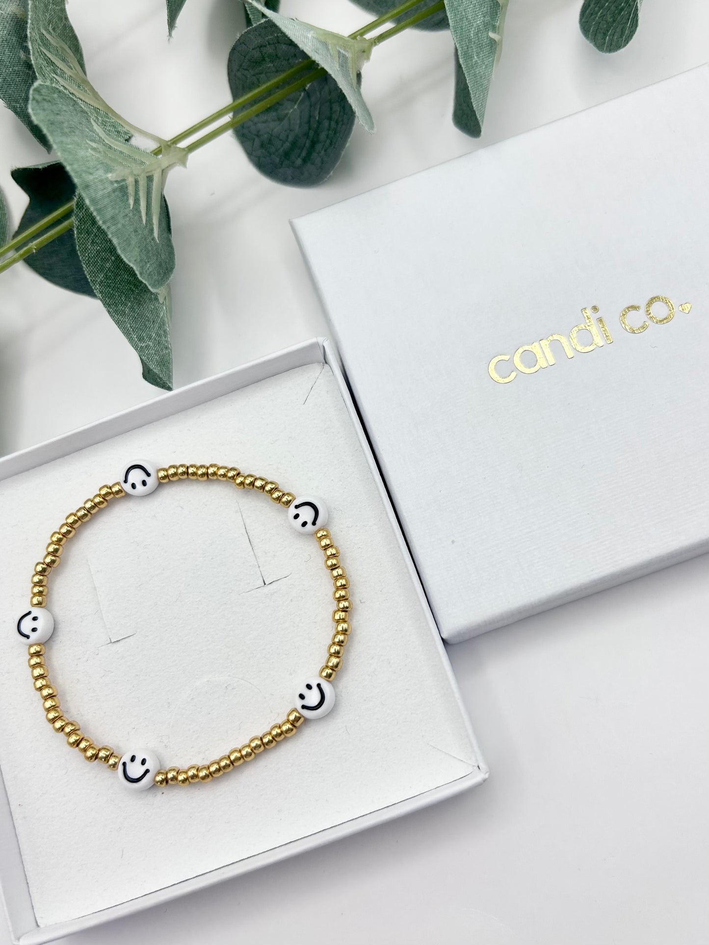 Smiley Face Seed Bead Necklace Silver or Gold-Plated