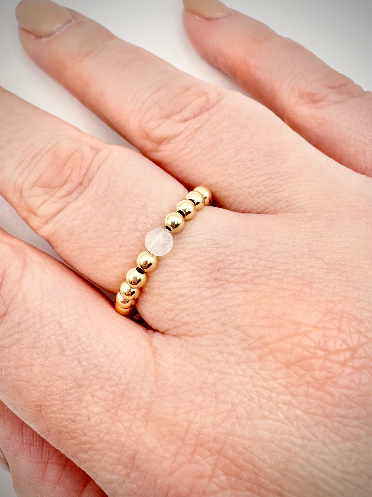 Luxe 14k Gold-filled 3mm Beaded Stretch Ring With Moonstone - Perfect For Stacking