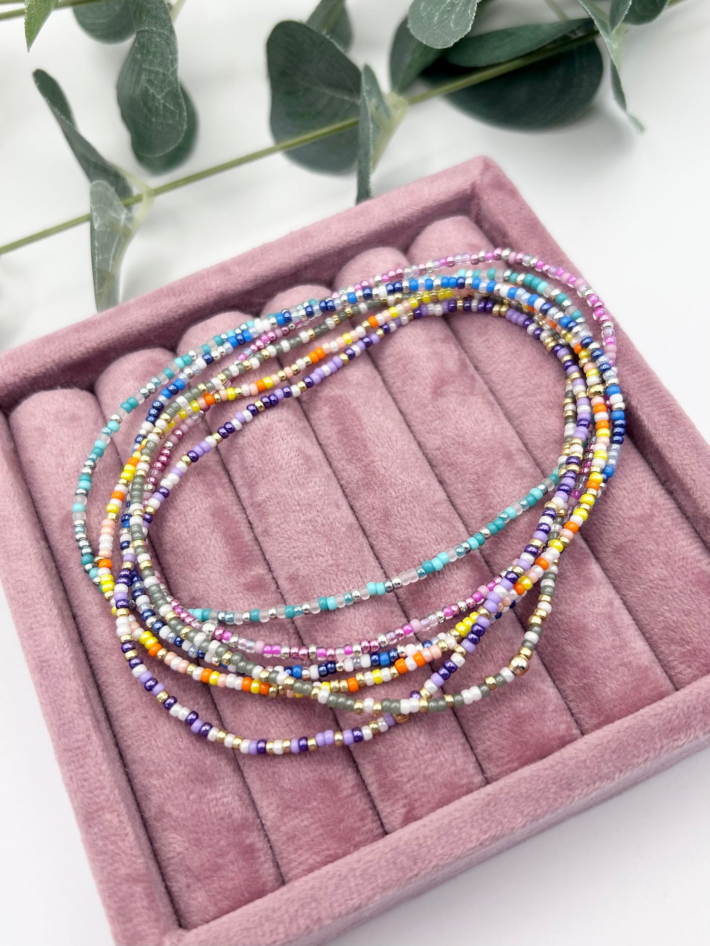 Colourful Dainty Seed Bead Anklet - Gold or Silver