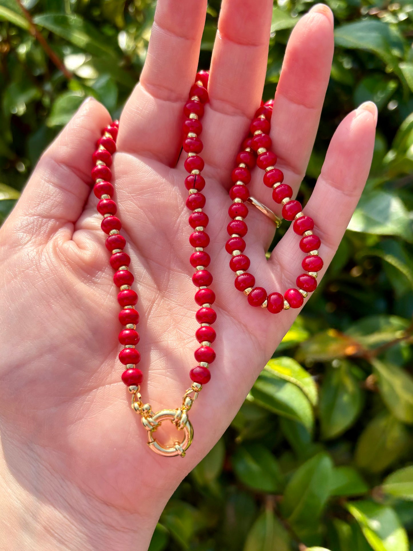 Red Howlite Beaded Necklace With Spring Clasp