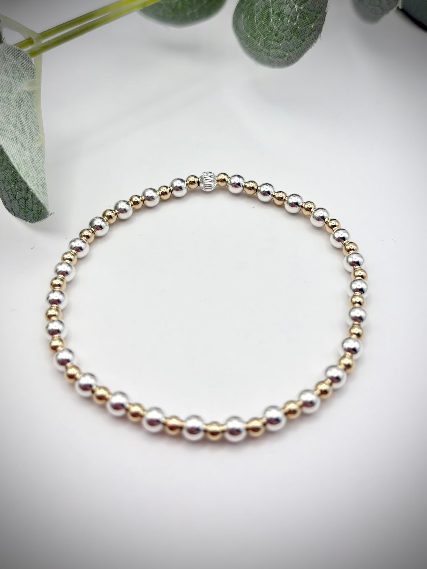 Mixed Metal Gold-filled and 925 Sterling Silver 4mm Beaded Stretch Bracelet - Perfect For Stacking