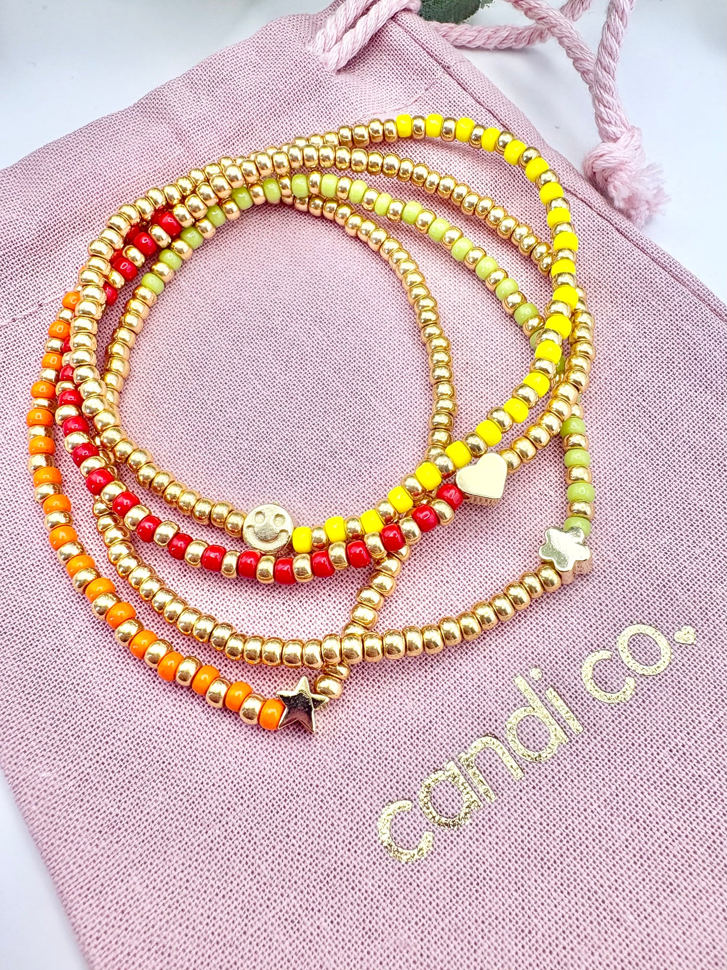 Rainbow Seed Beaded Charm Bracelet