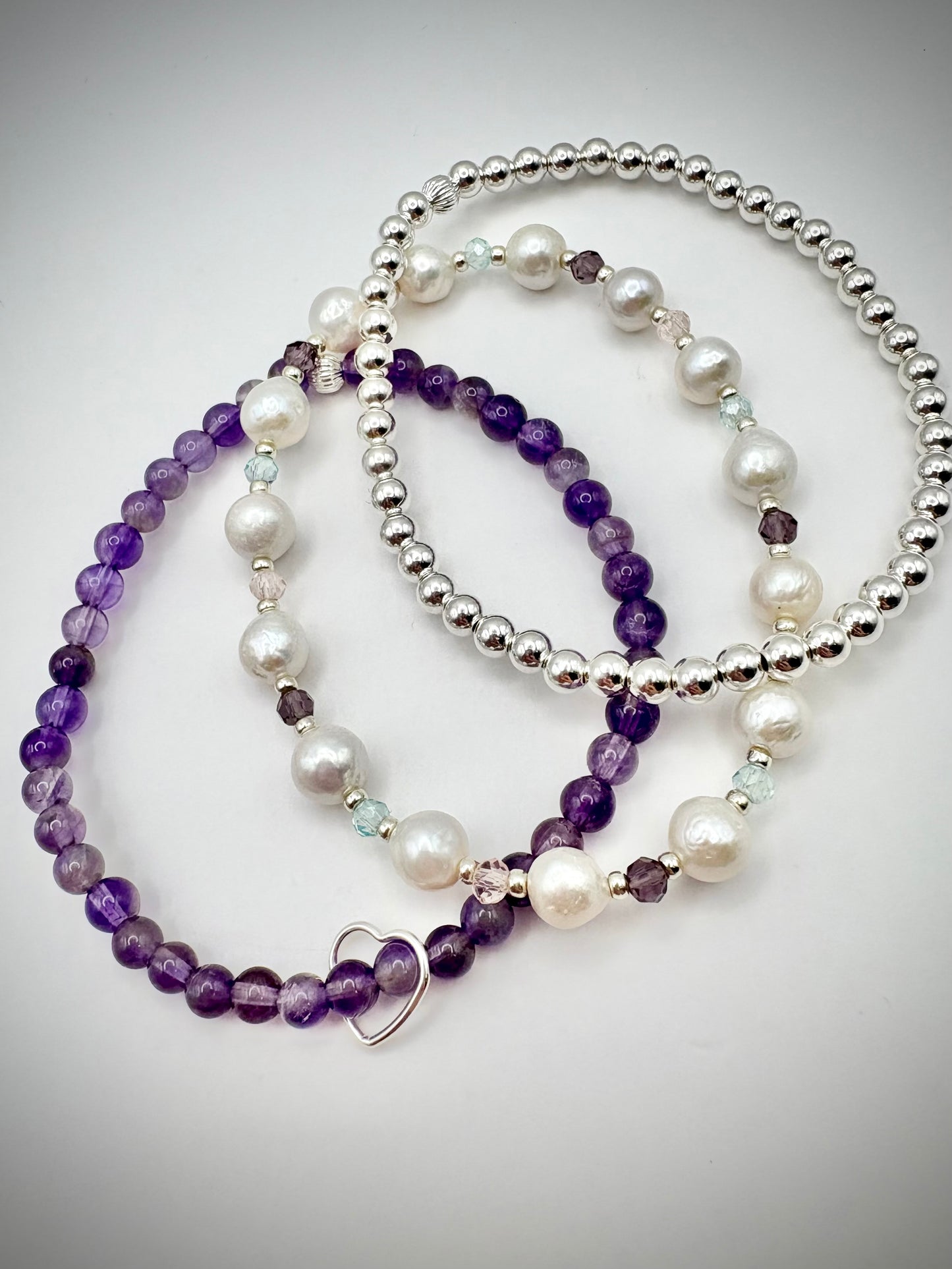Freshwater Pearl & Crystal Beaded Bracelet - 925 Sterling Silver Clasp or Stretch