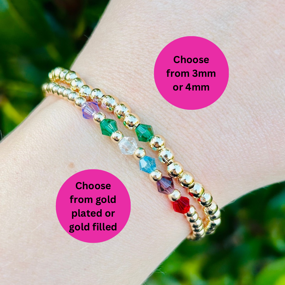 Personalised Birthstone Beaded Bracelet - Gold or Silver