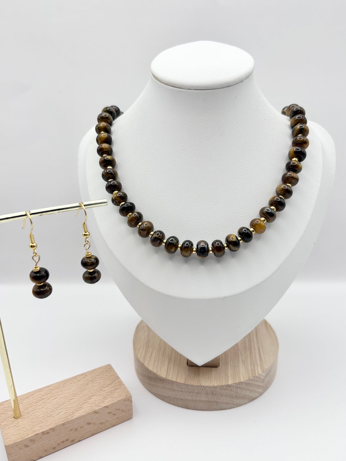 Tiger's Eye Rondelle Beaded Gemstone Wire Earrings