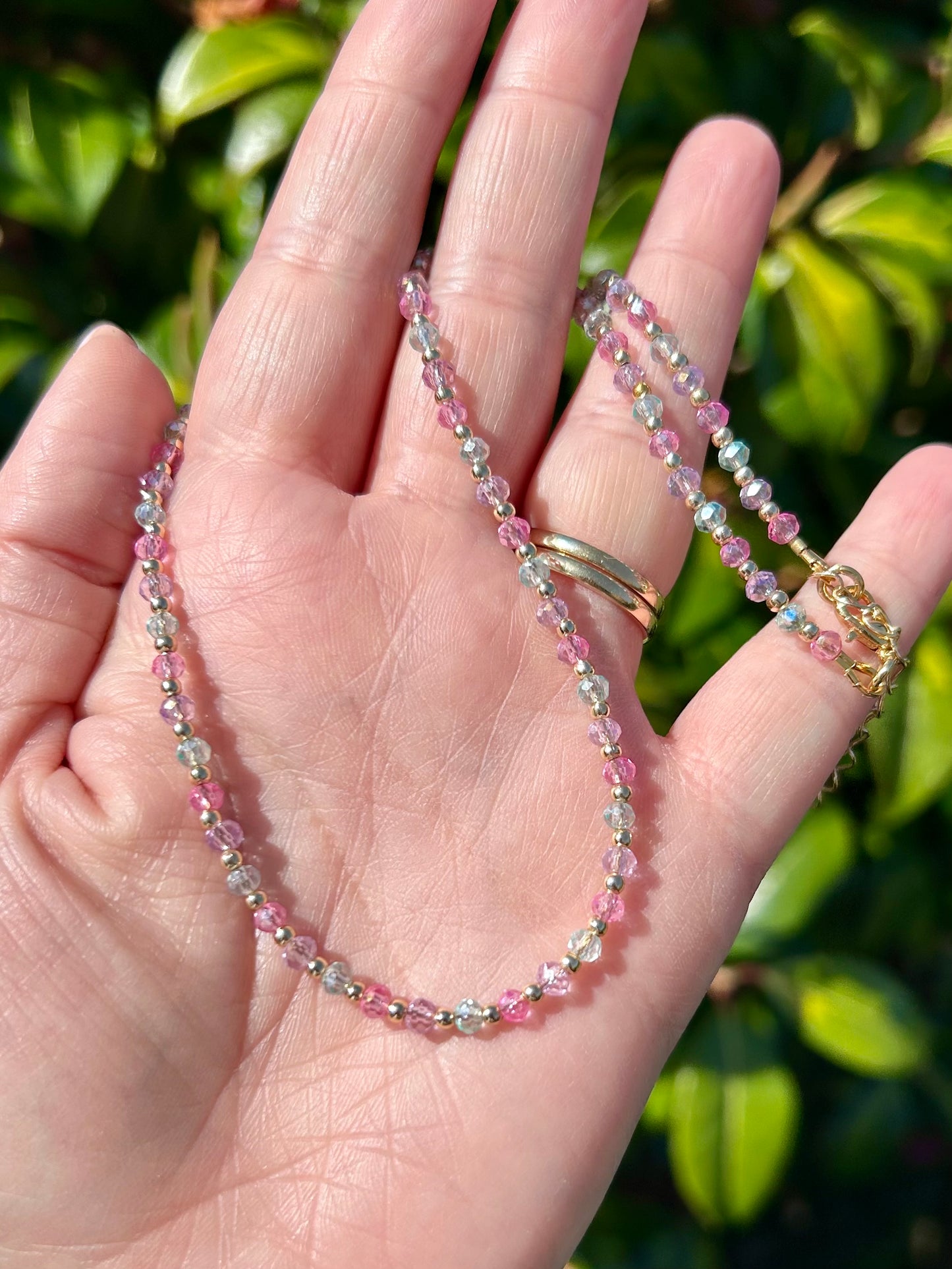 Dainty Mermaid Crystal Seed Bead Necklace Gold-Plated