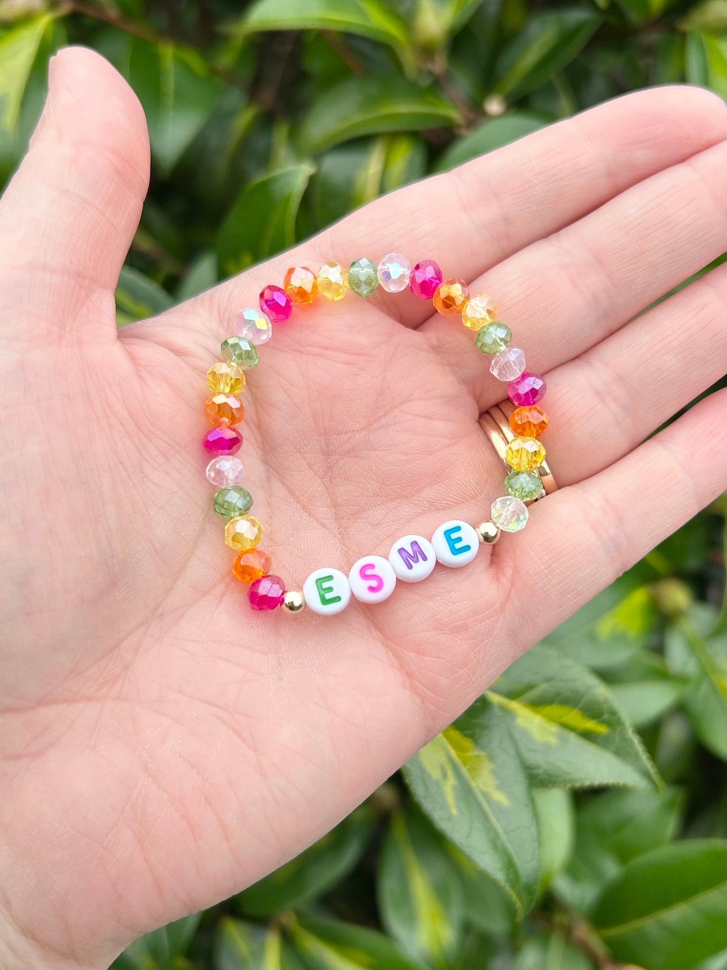 Rainbow Crystal Personalised Name Bracelet Kids - Gold