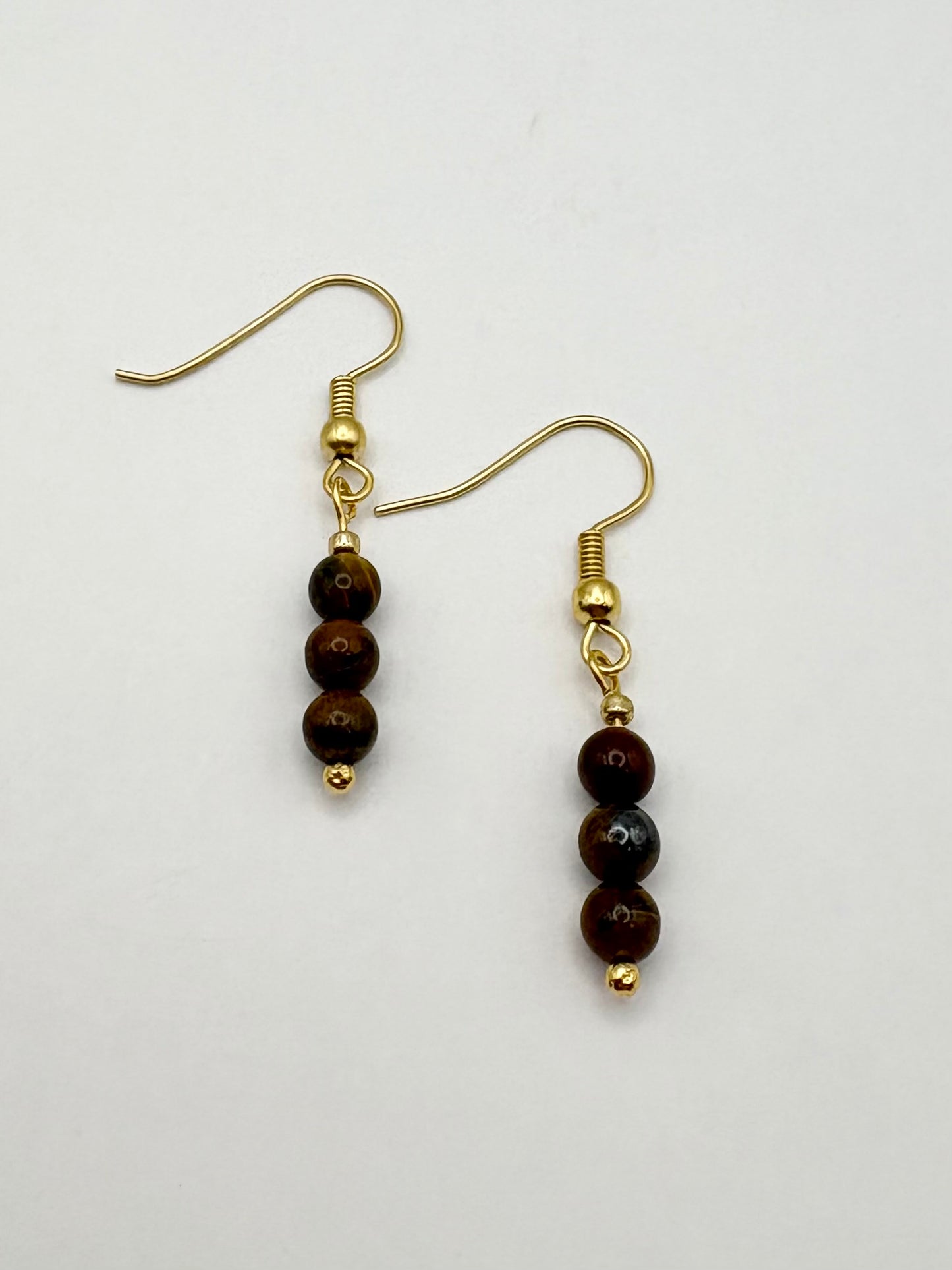 Tiger's Eye Beaded Gemstone Wire Earrings - Gold-plated or Gold-filled