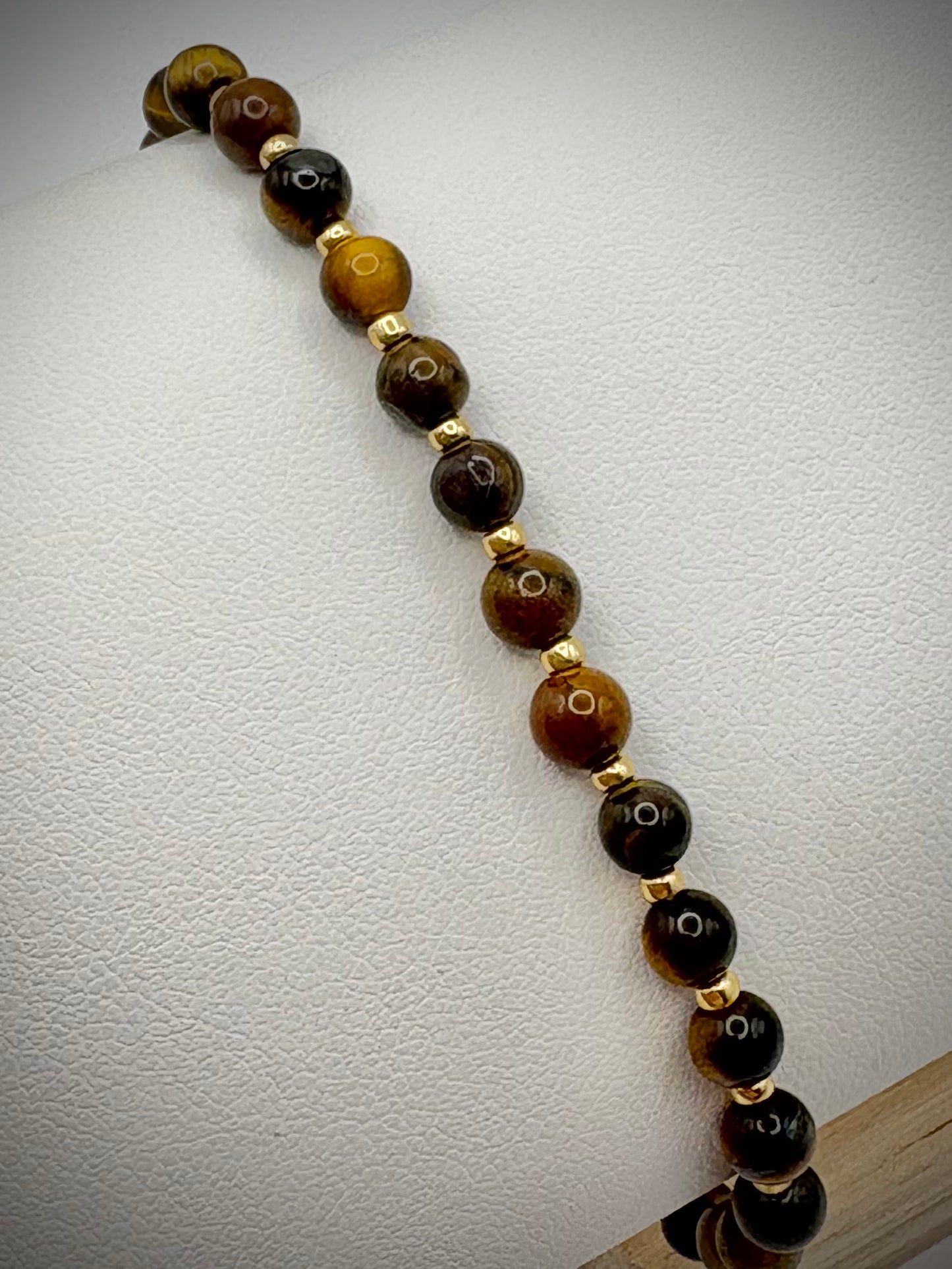 Tiger's Eye Gemstone Seed Beaded Bracelet - Gold Filled or Plated