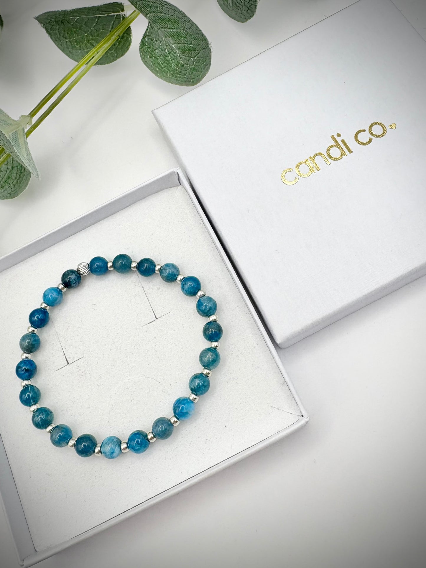 Apatite Gemstone and Silver Seed Beaded Stretch Bracelet