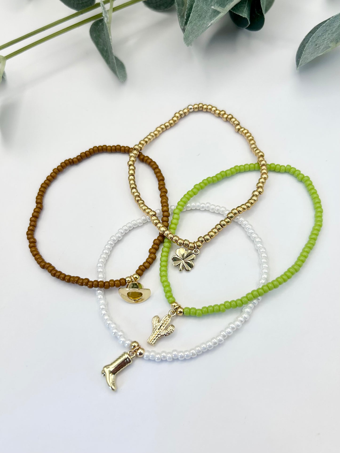 Western Seed Bead Charm Bracelet - Various Colours