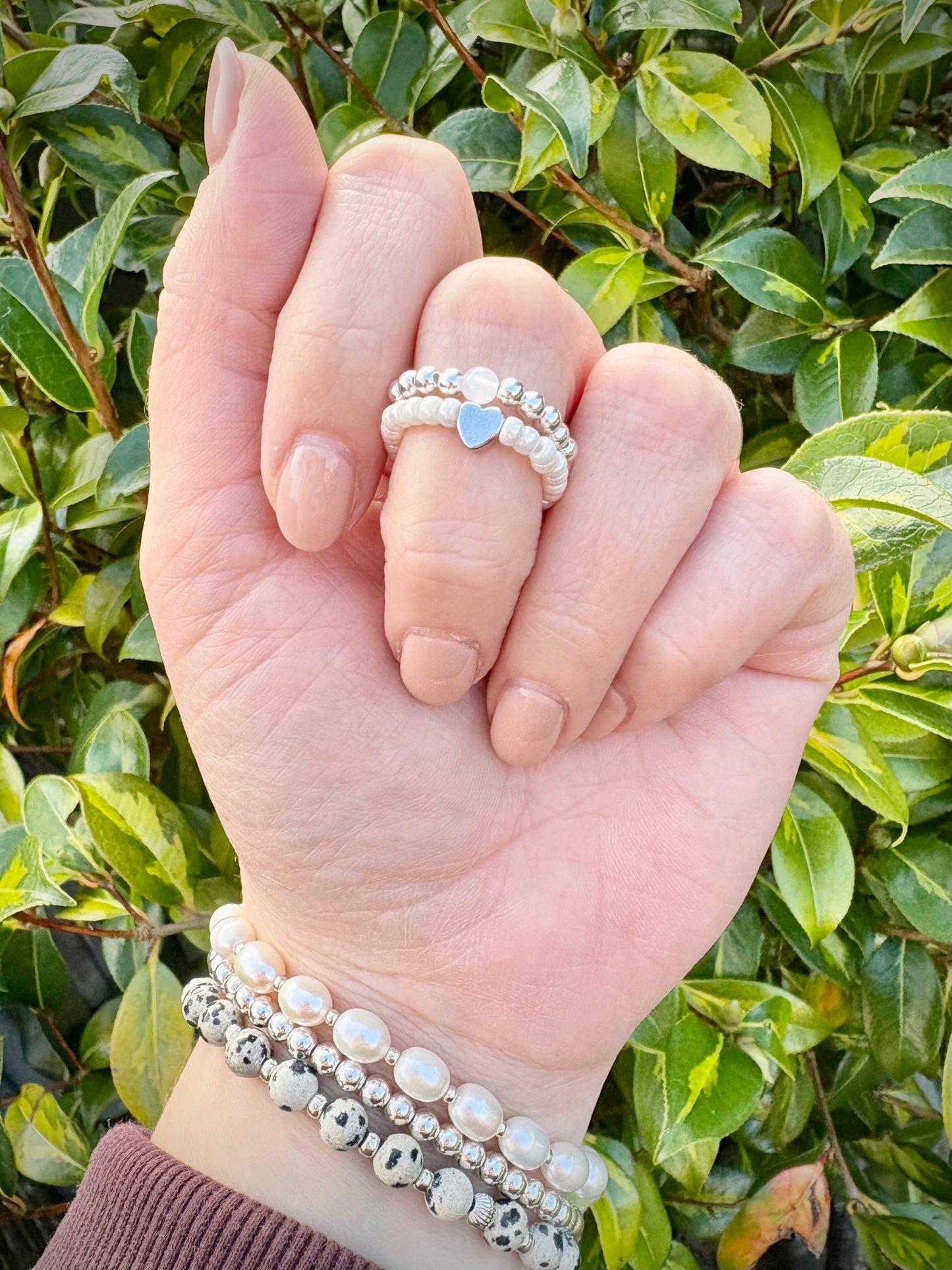 Luxe 925 Sterling Silver 3mm Beaded Stretch Ring With Moonstone - Perfect For Stacking