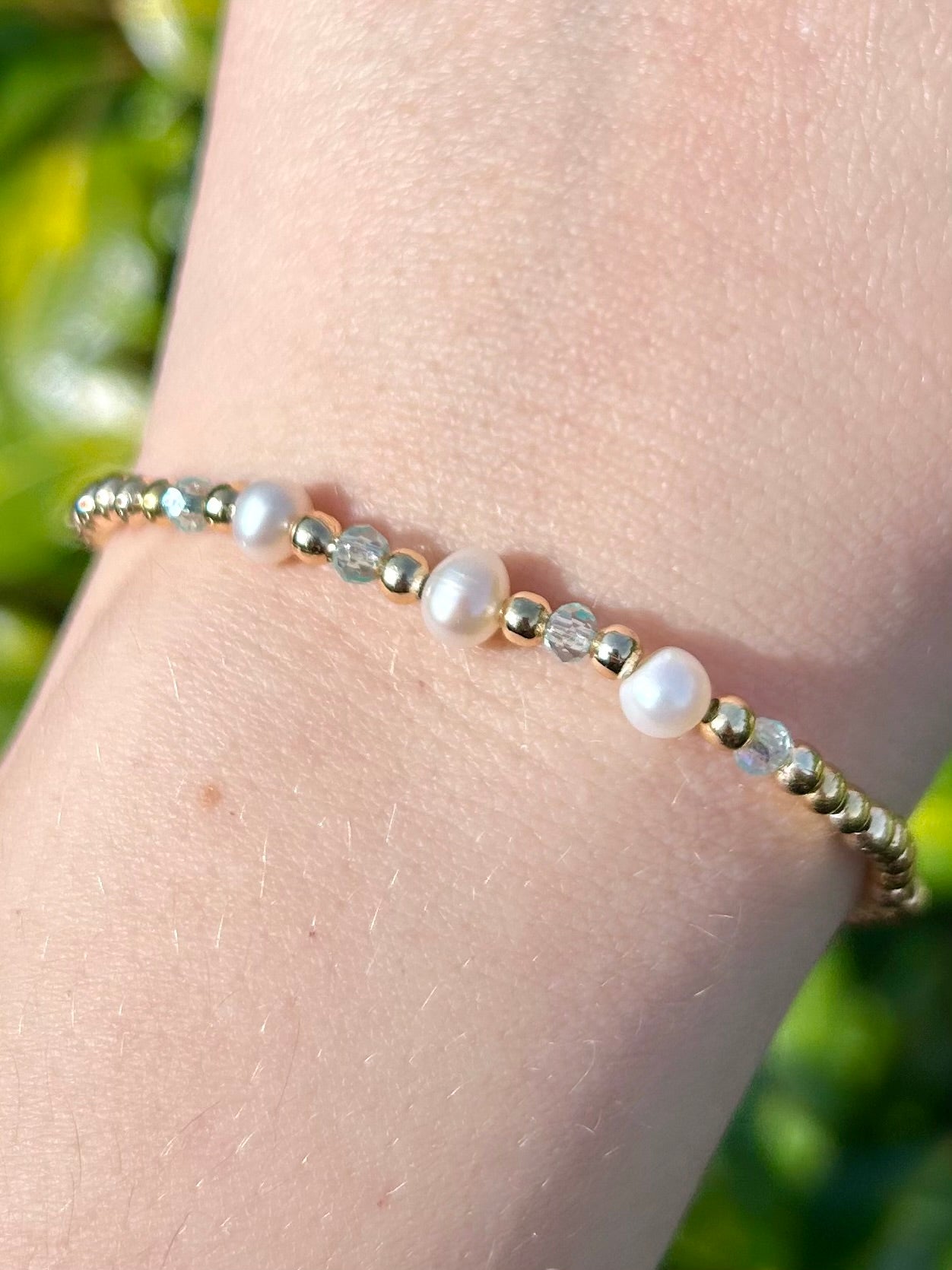 Crystal Freshwater Pearl Bracelet - Gold