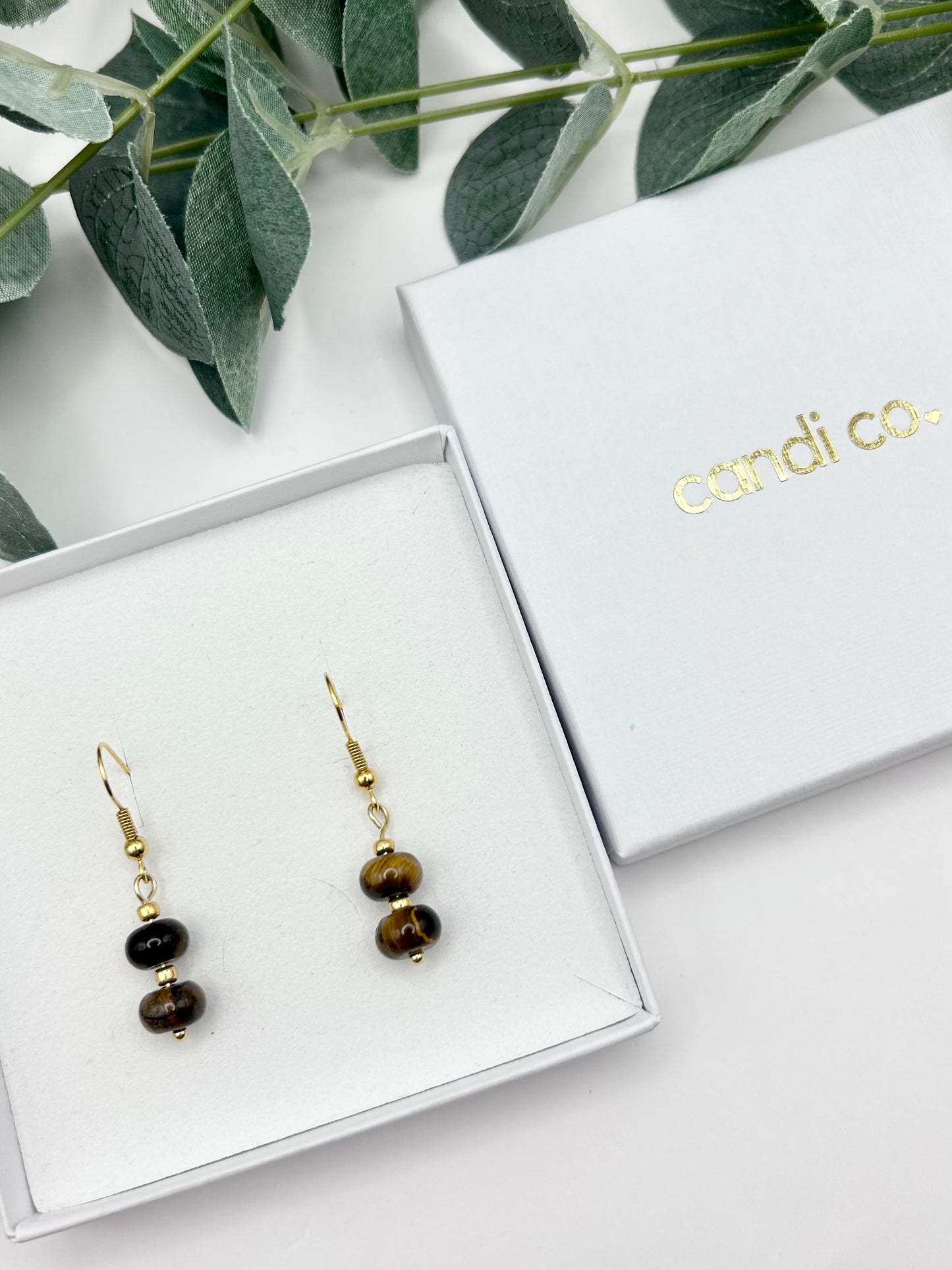 Tiger's Eye Rondelle Beaded Gemstone Wire Earrings