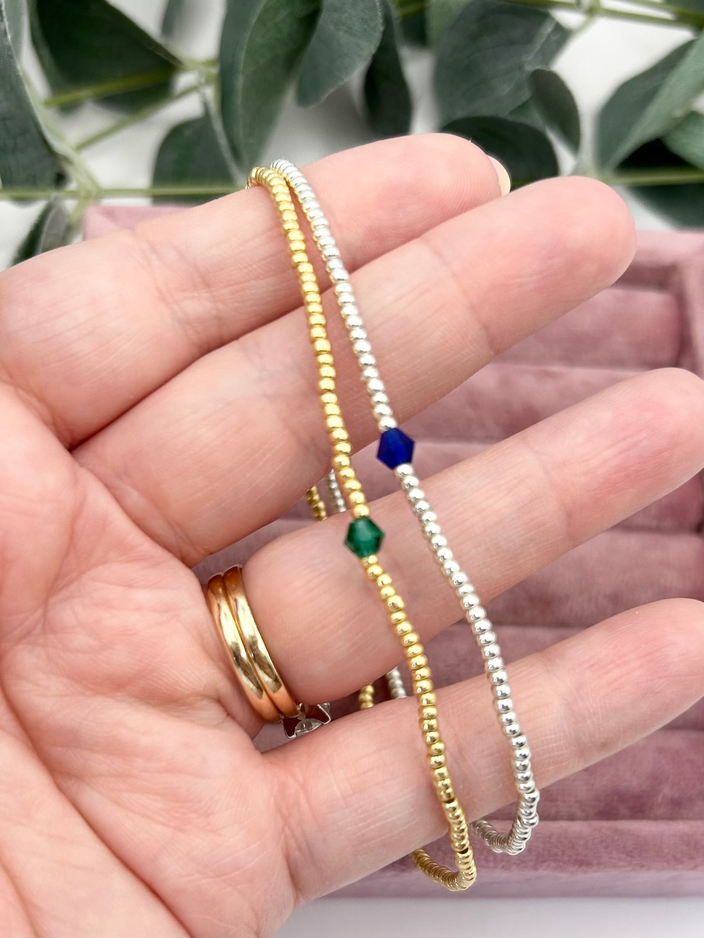 Birthstone Beaded Anklet - Gold or Silver