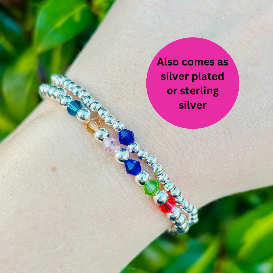 Personalised Birthstone Beaded Bracelet - Gold or Silver