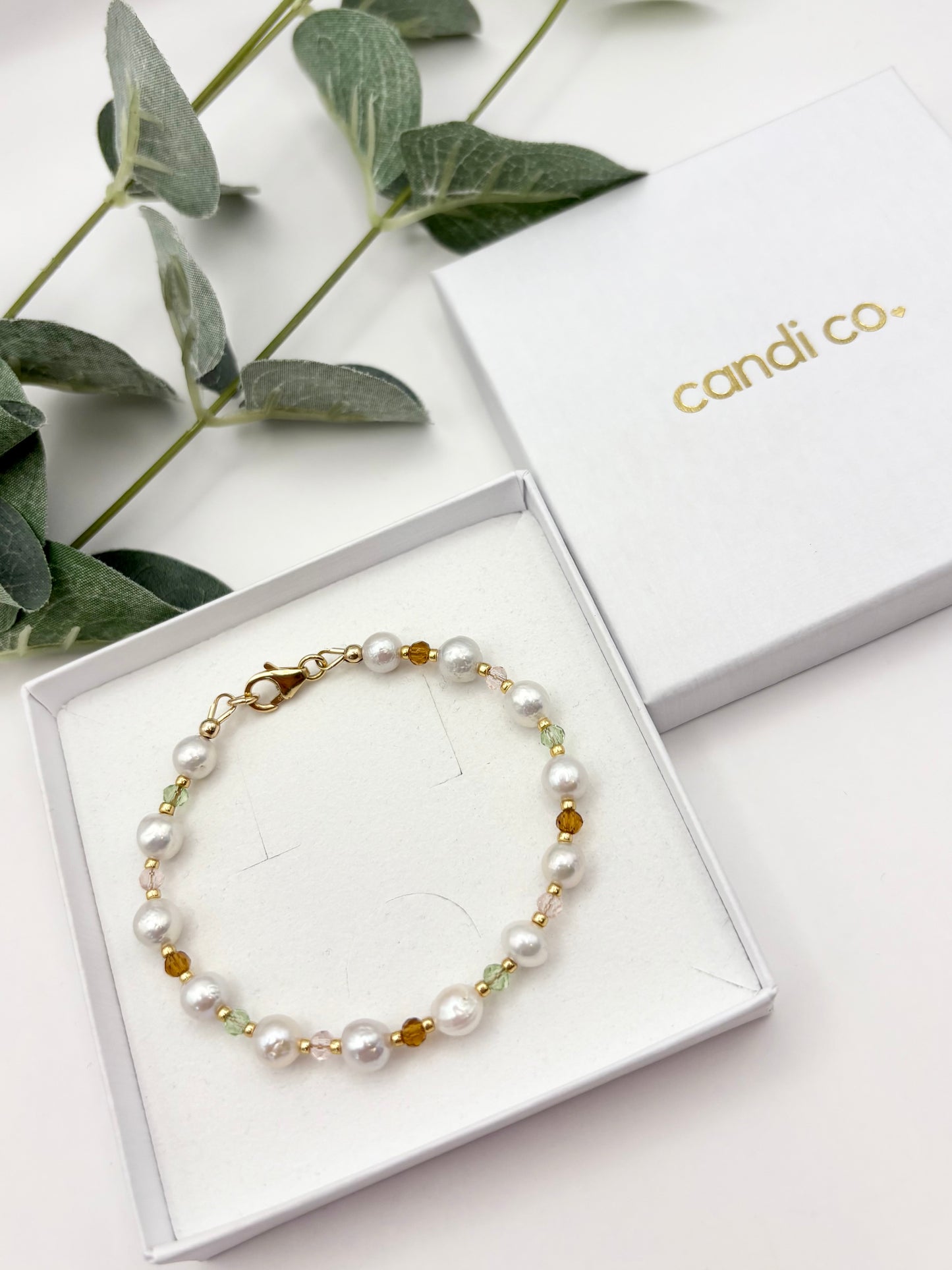 Freshwater Pearl & Crystal Beaded Bracelet - Gold-filled or Gold-plated