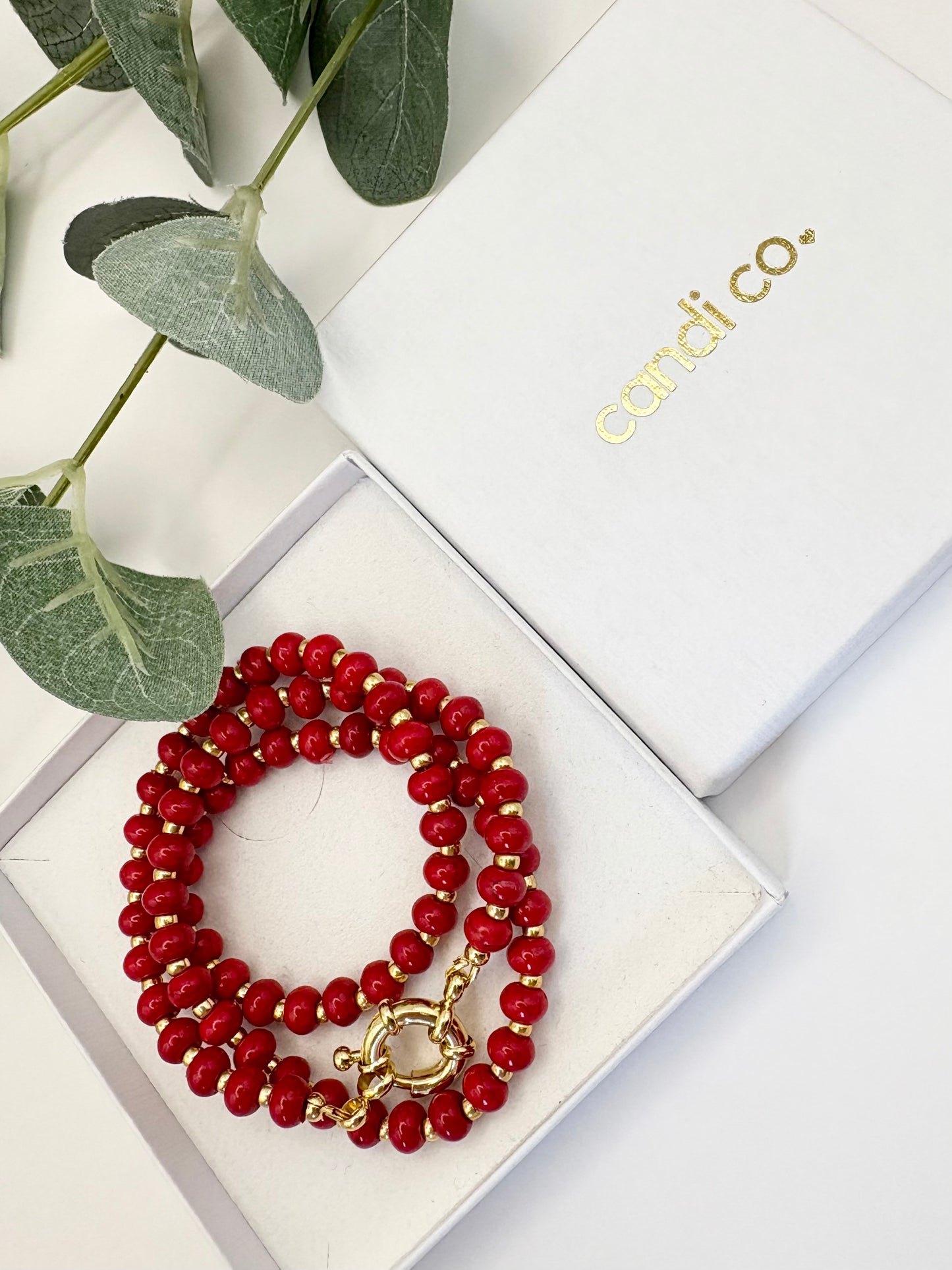 Red Howlite Beaded Necklace With Spring Clasp