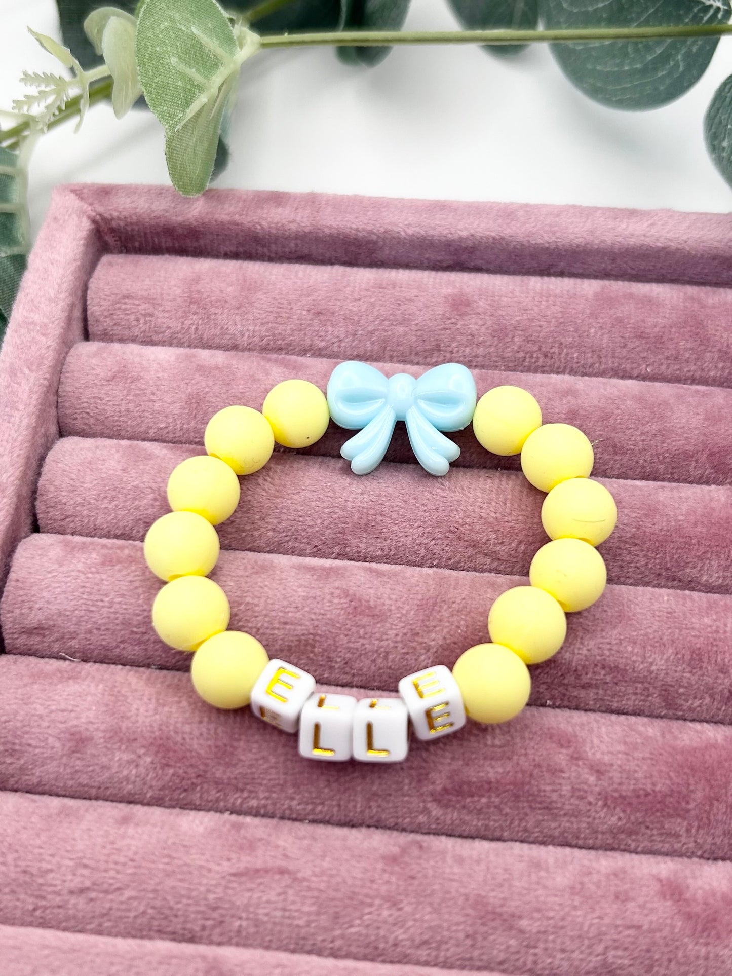 Beaded Bow Charm Personalised Name Bracelet Kids - Various