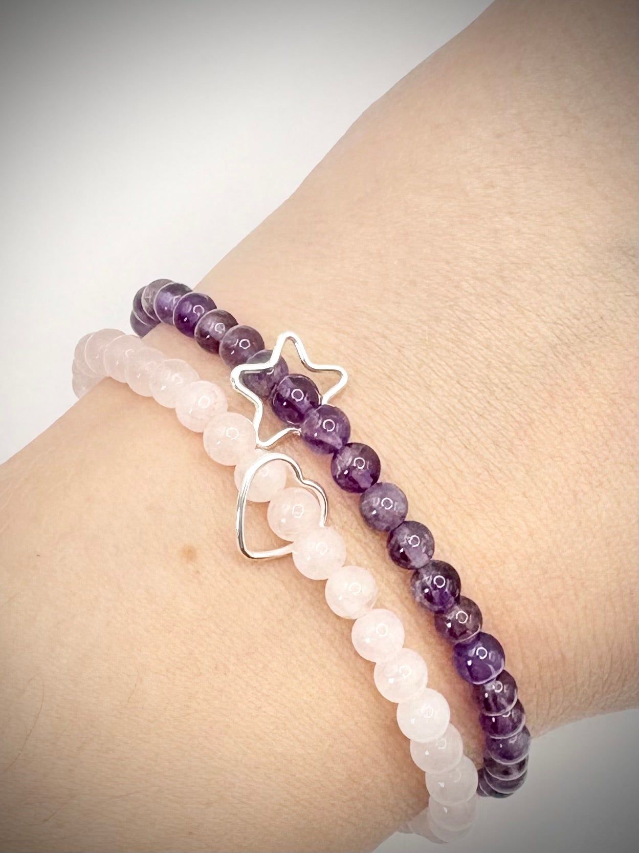 Handmade Gemstone Bracelet with Heart or Star Charm - Sterling Silver or Gold-filled