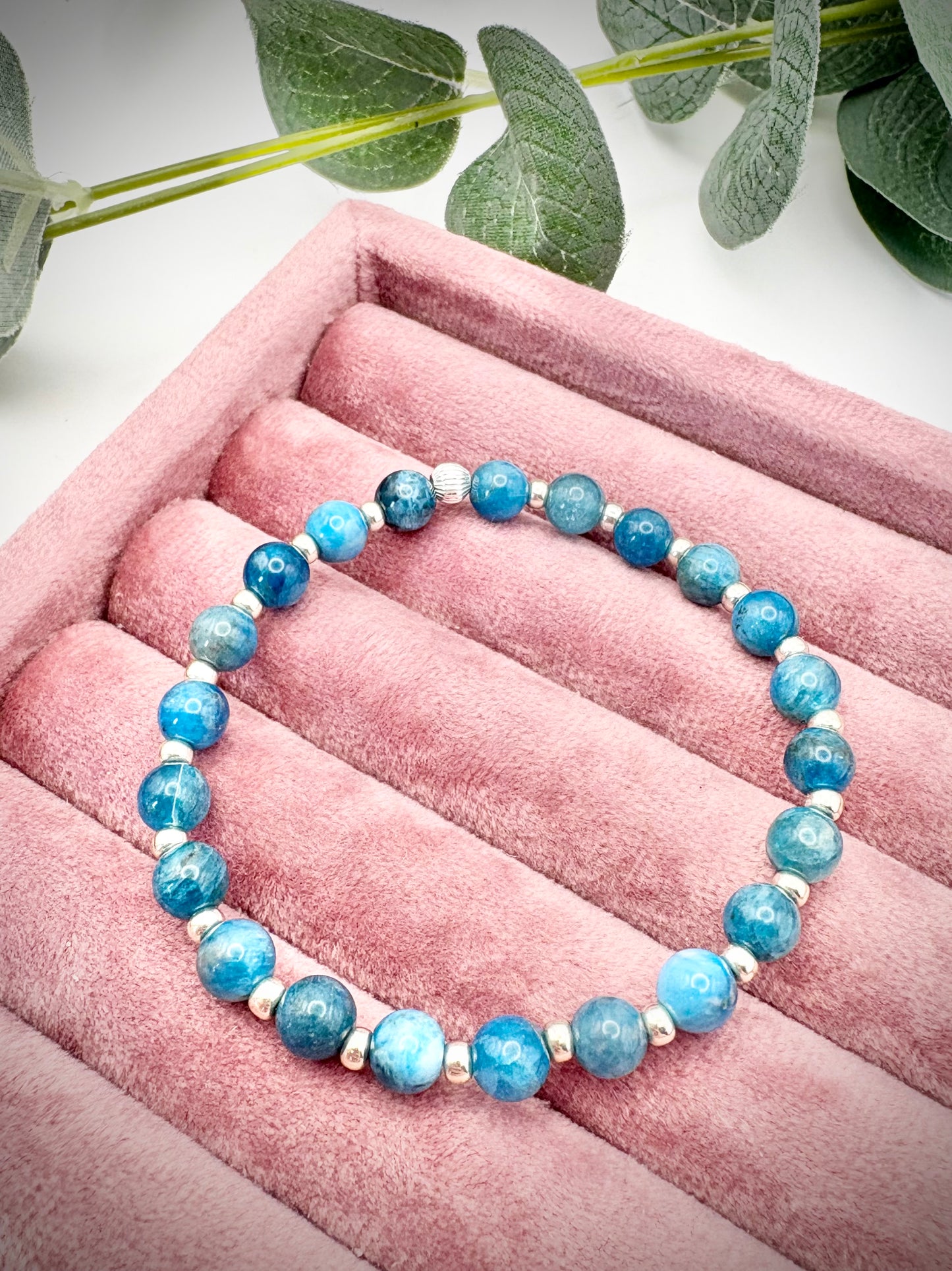Apatite Gemstone and Silver Seed Beaded Stretch Bracelet