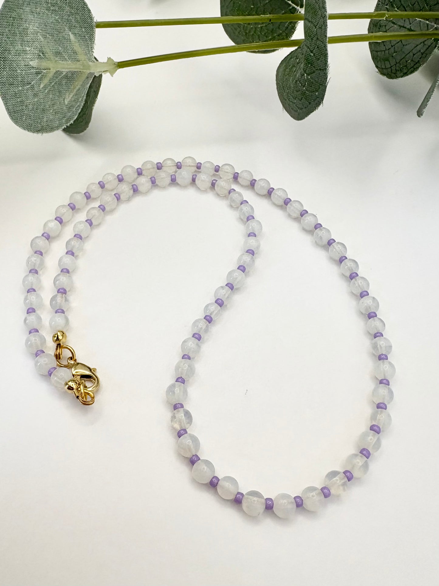 Opalite & Lilac Seed Beaded Necklace