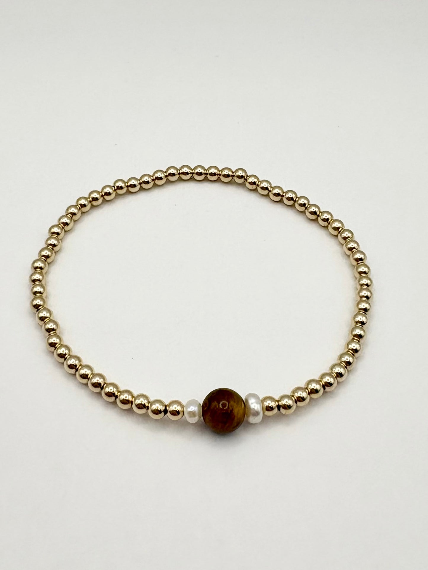 Tiger's Eye & Freshwater Pearl Bracelet - Gold-filled or Gold-plated