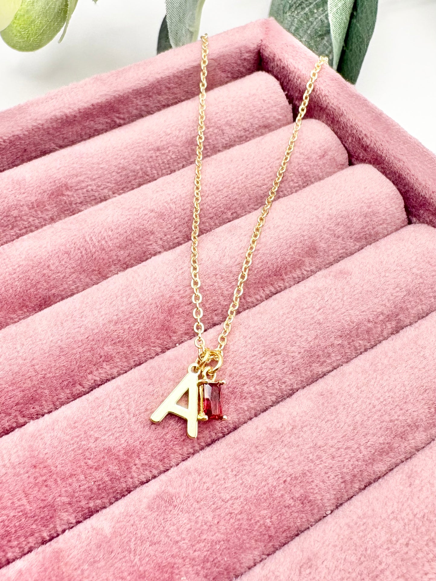 Dainty Initial Birthstone Necklace - Gold-Plated