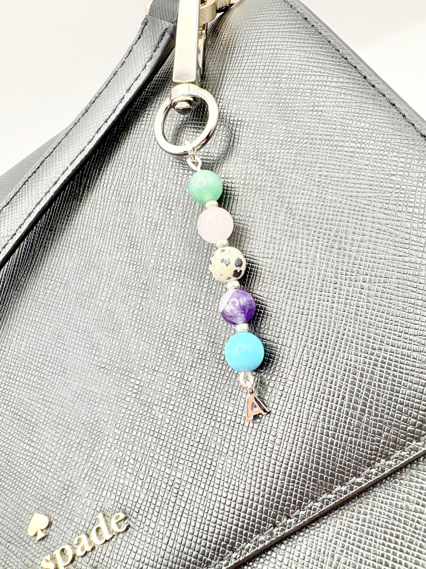 Personalised Gemstone Bag Charm With Initial