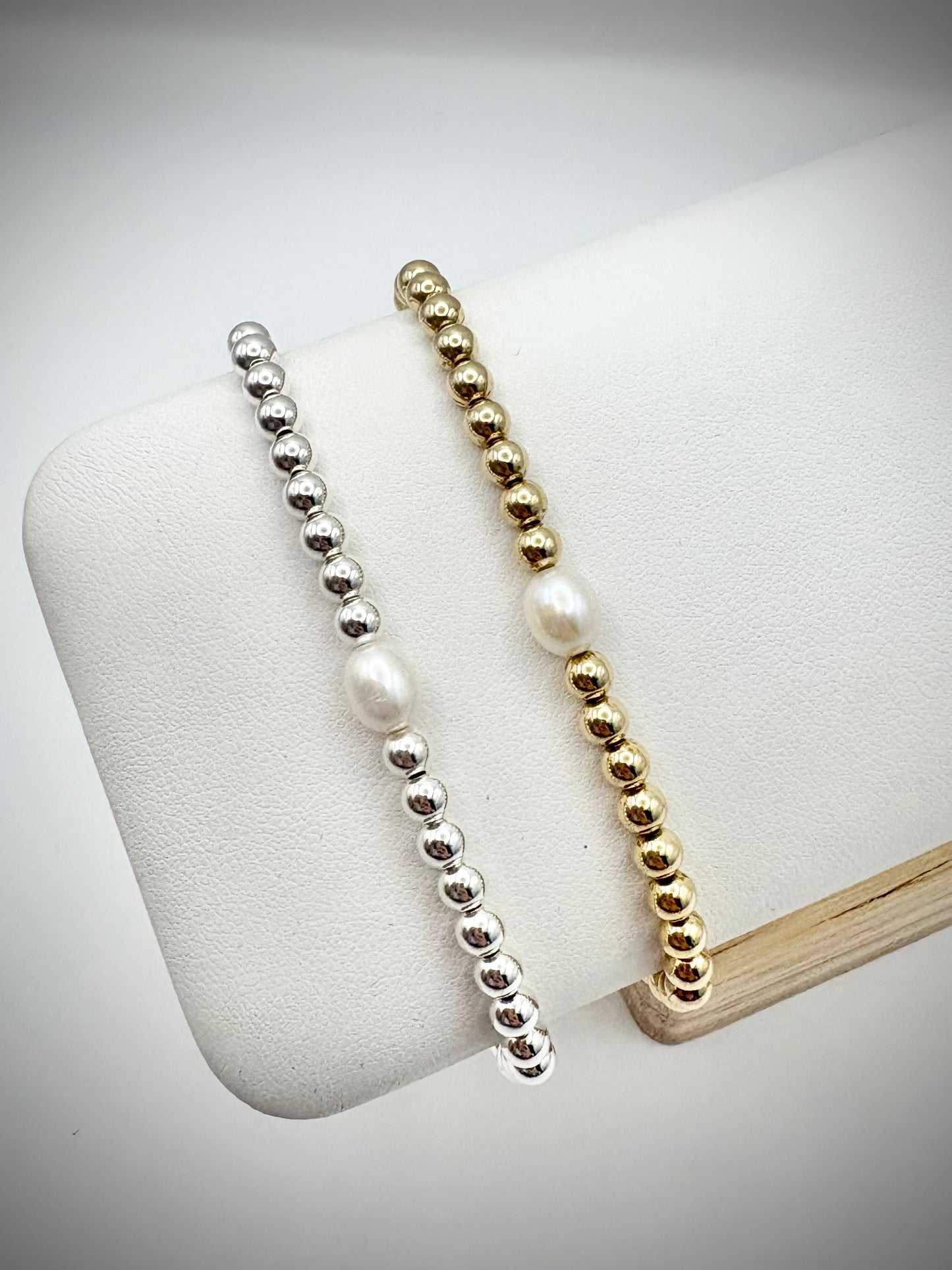 Freshwater Pearl 925 Sterling Silver 4mm Beaded Stretch Bracelet - Perfect For Stacking