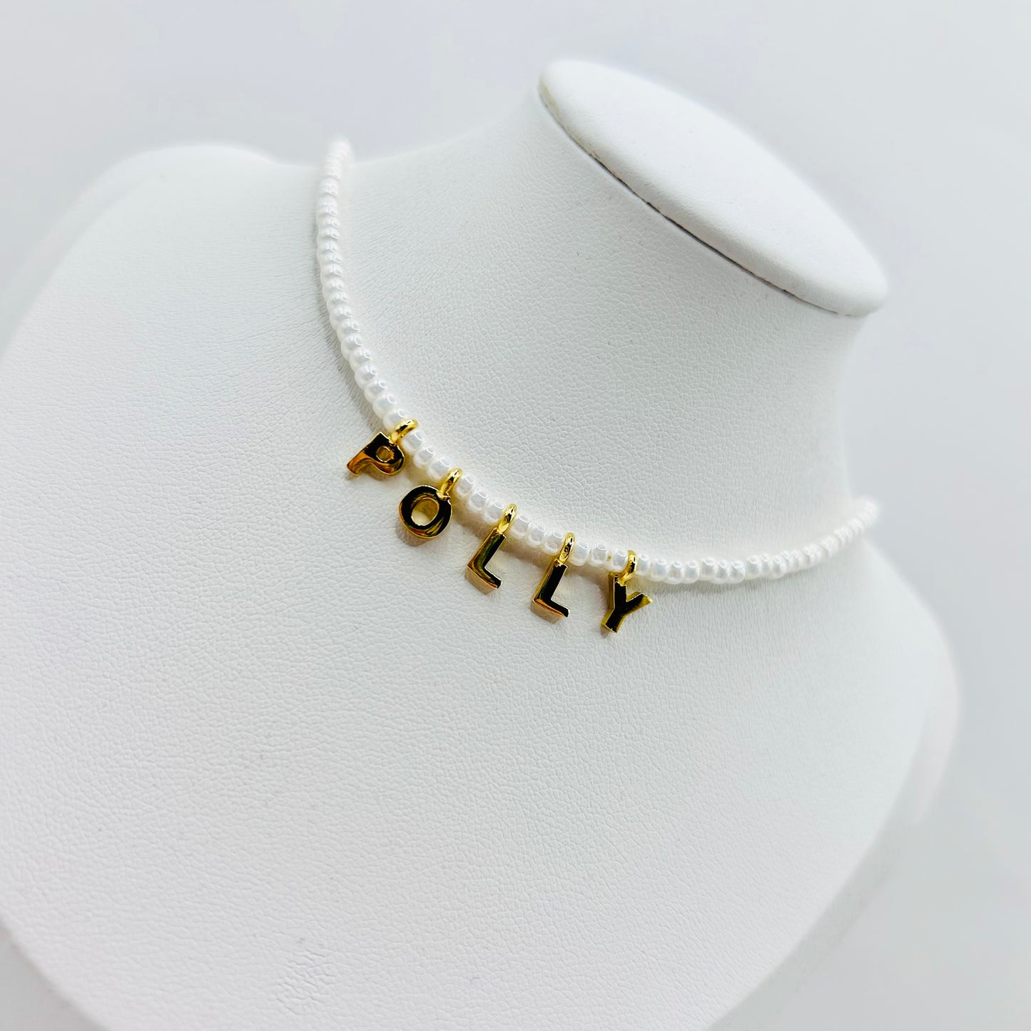 Dainty Ivory Seed Bead Personalised Initial or Name Necklace - Gold or Silver