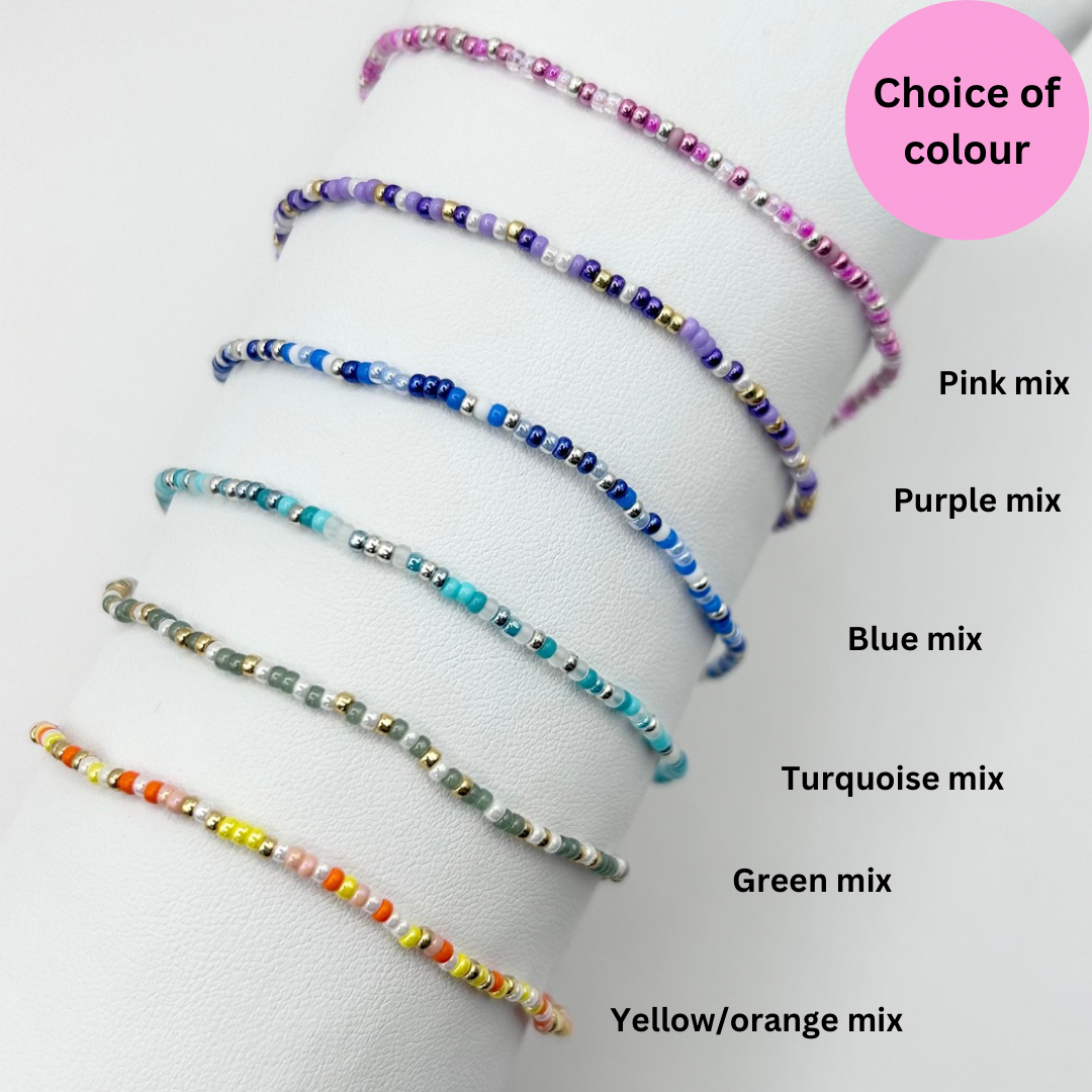 Colourful Dainty Seed Bead Anklet - Gold or Silver