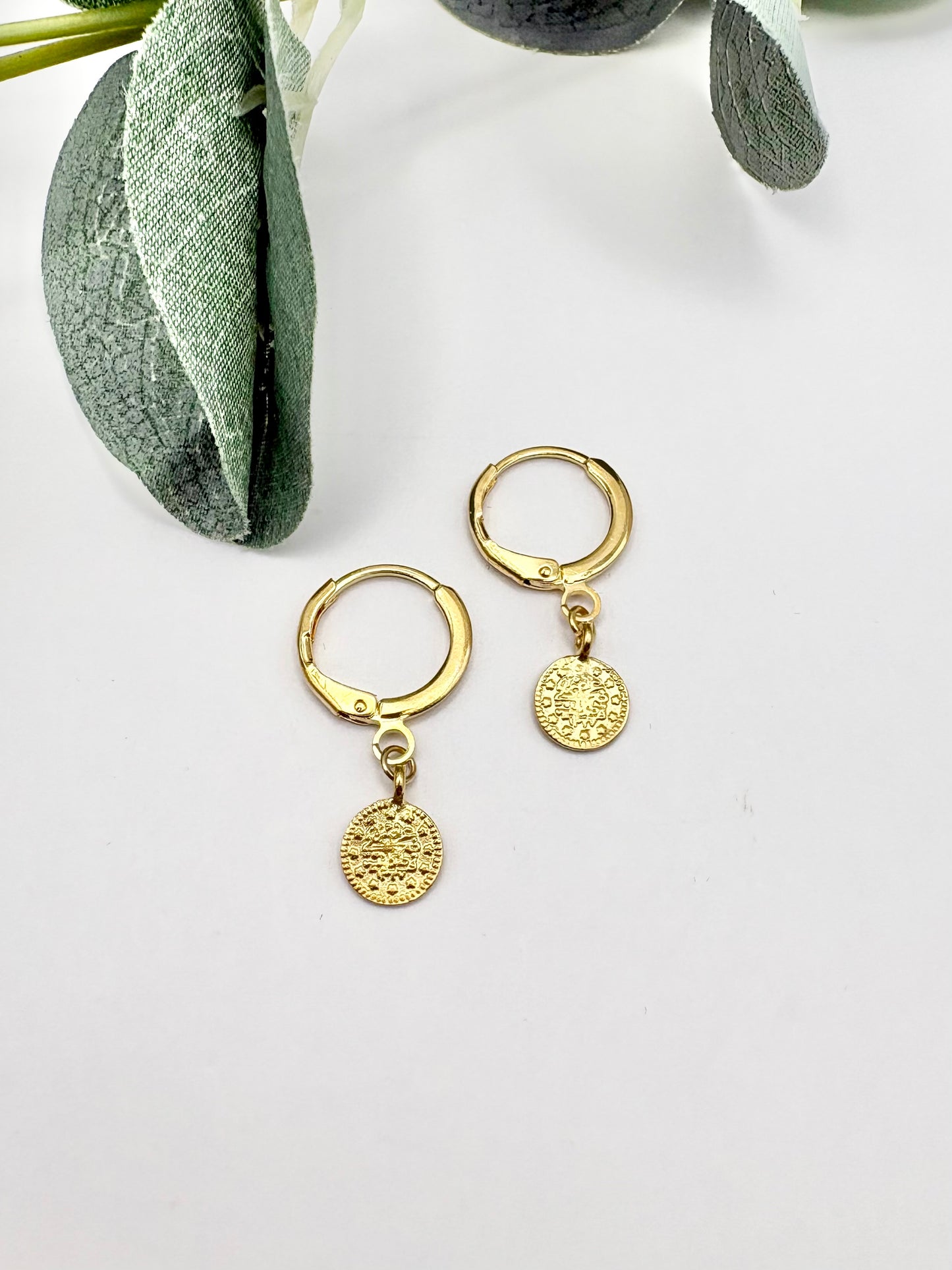 Boho Coin Huggie Hoop Earrings - Gold or Silver-Plated