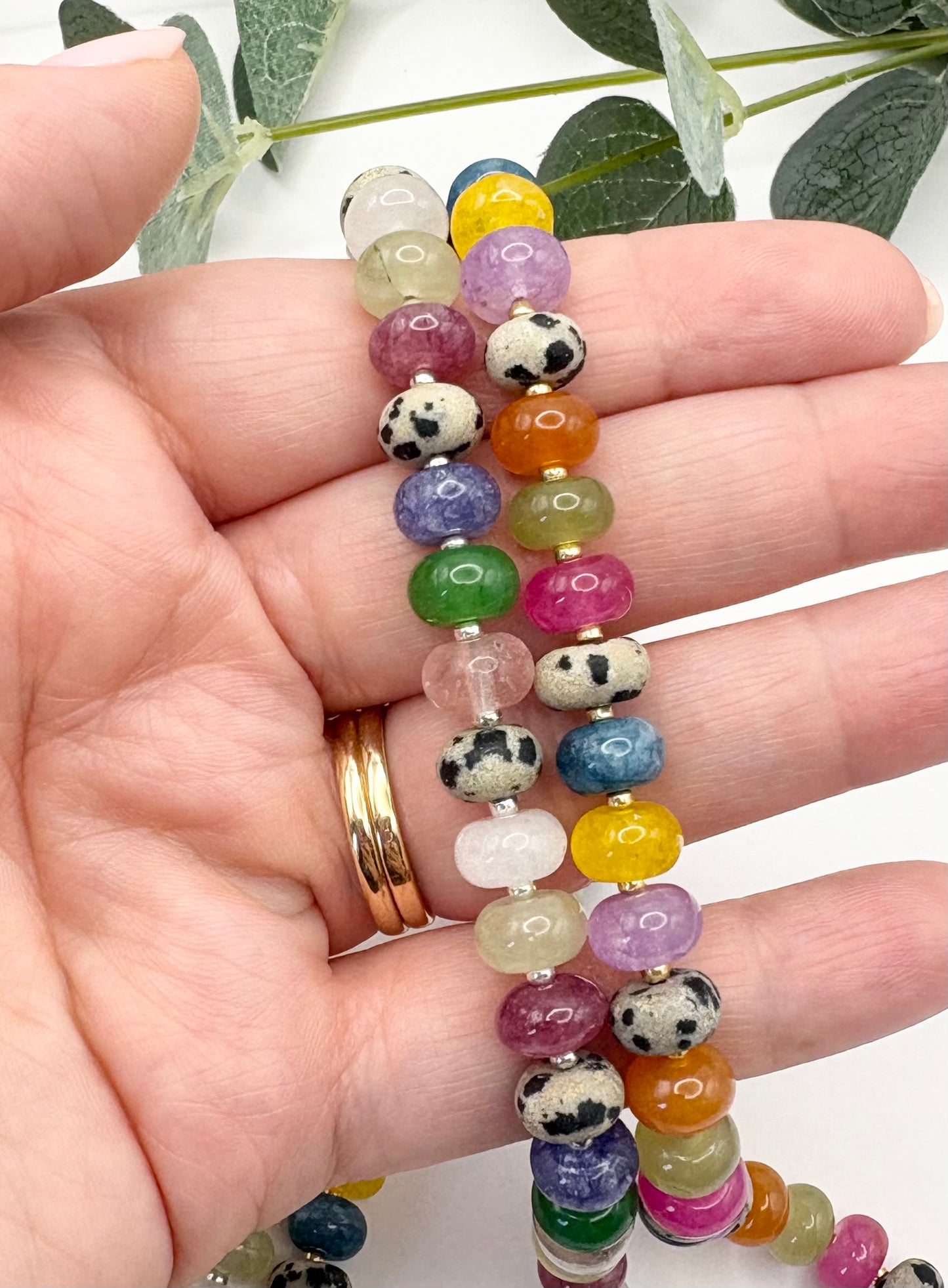 Rainbow Candy Gemstone Rondelle Beaded Toggle Clasp Necklace
