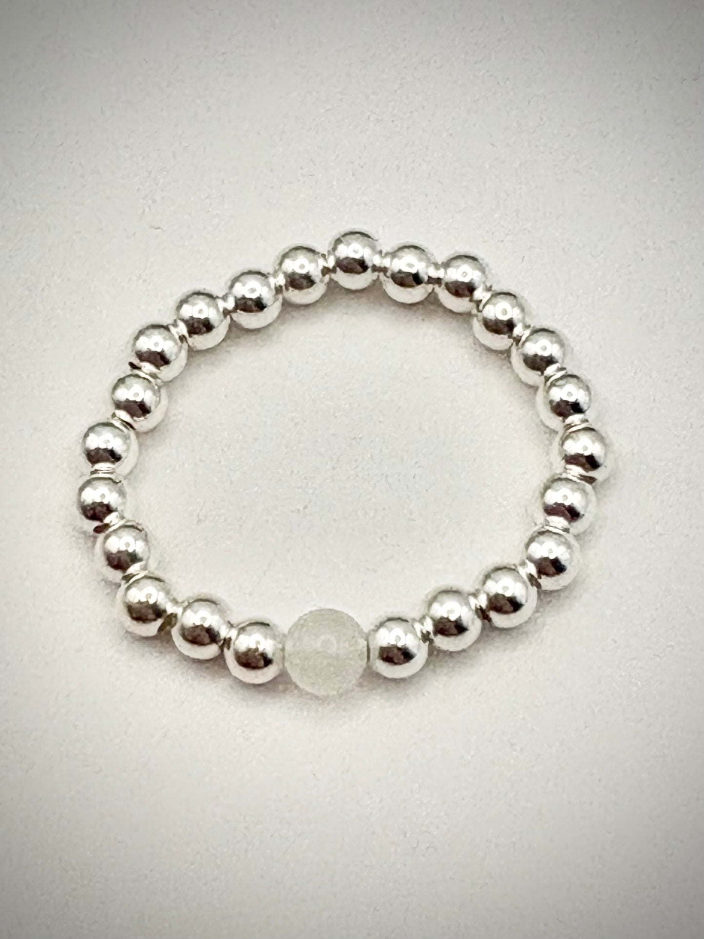 Luxe 925 Sterling Silver 3mm Beaded Stretch Ring With Moonstone - Perfect For Stacking