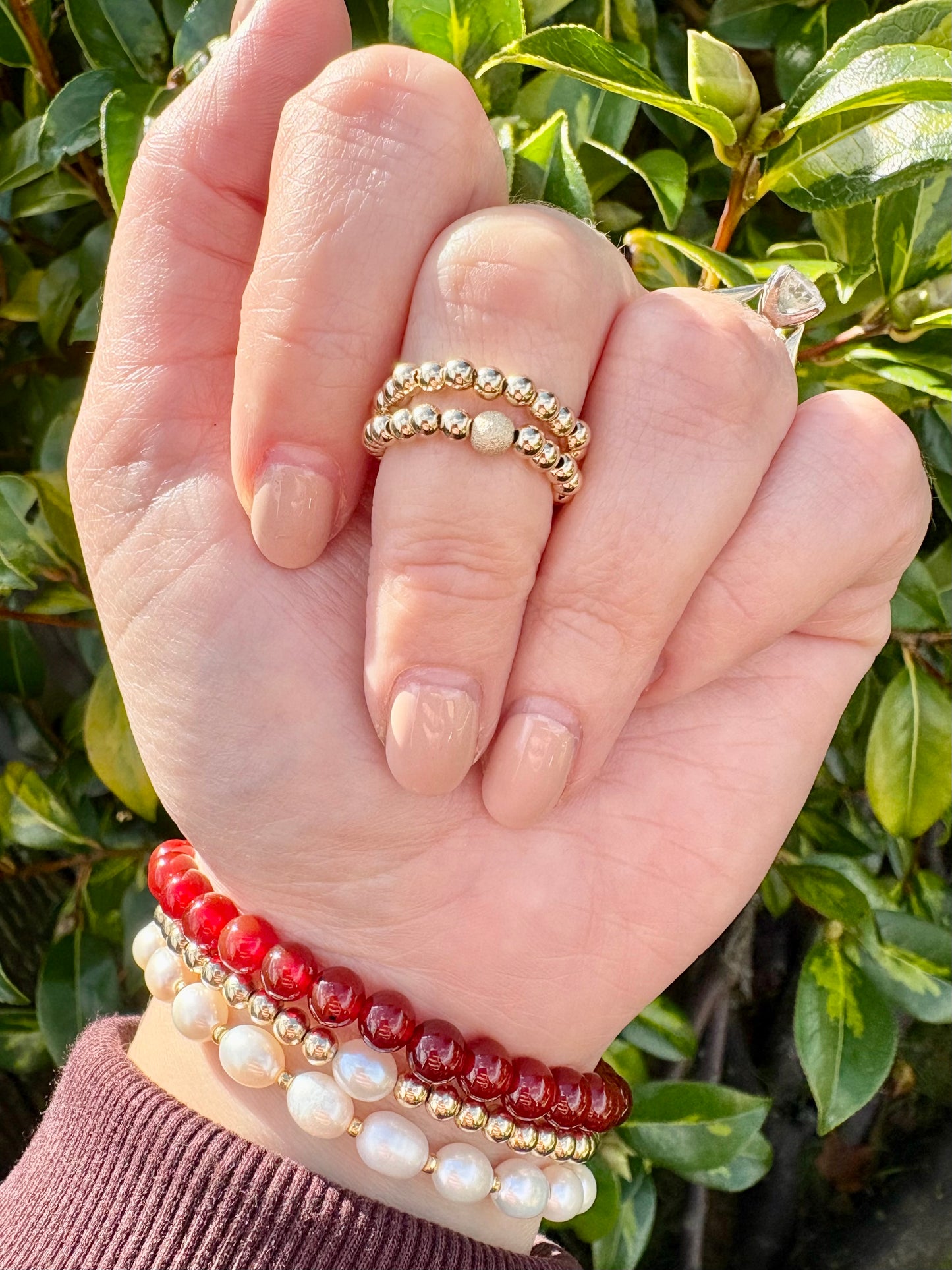 Luxe 925 Sterling Silver or Gold-Filled Sparkle Beaded Stretch Ring - Perfect For Stacking