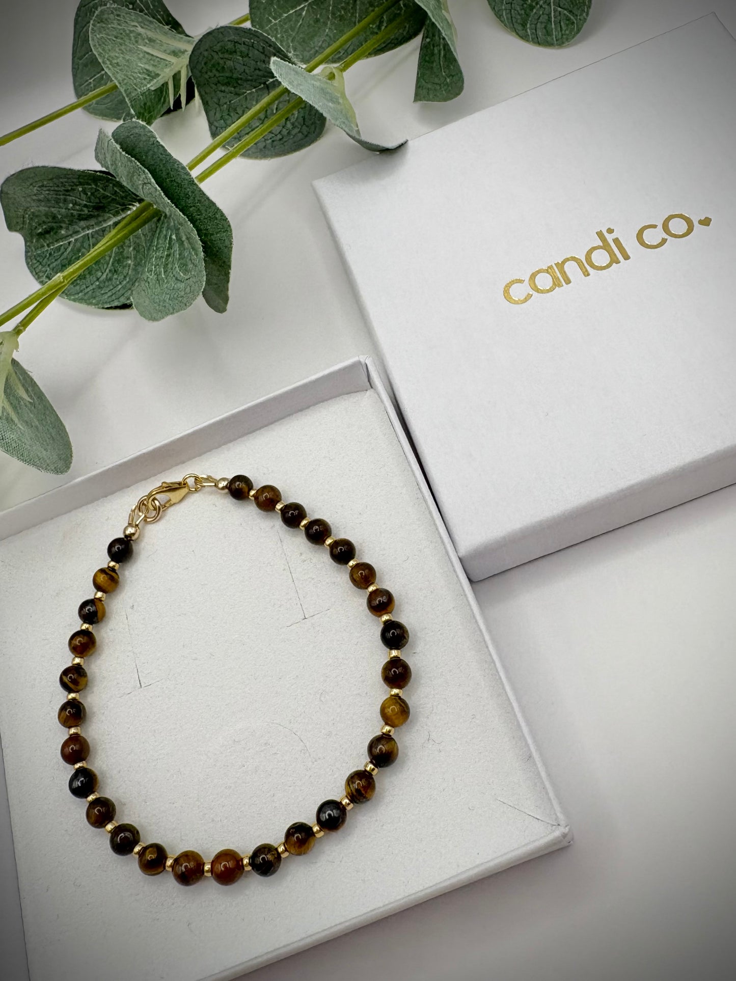 Tiger's Eye Gemstone Seed Beaded Bracelet - Gold Filled or Plated