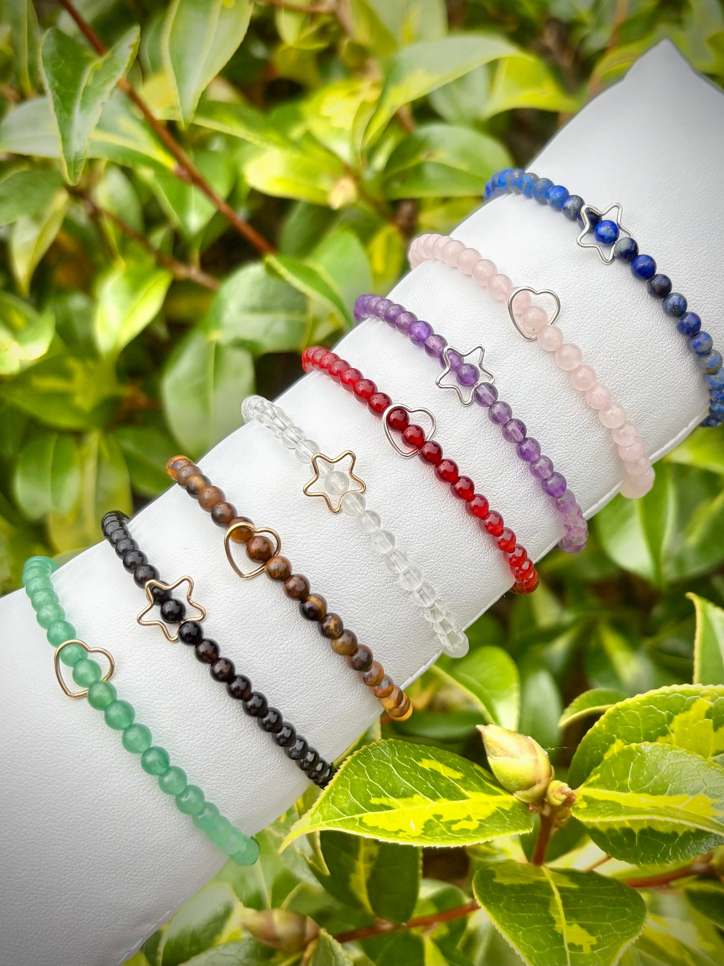 Handmade Gemstone Bracelet with Heart or Star Charm - Sterling Silver or Gold-filled