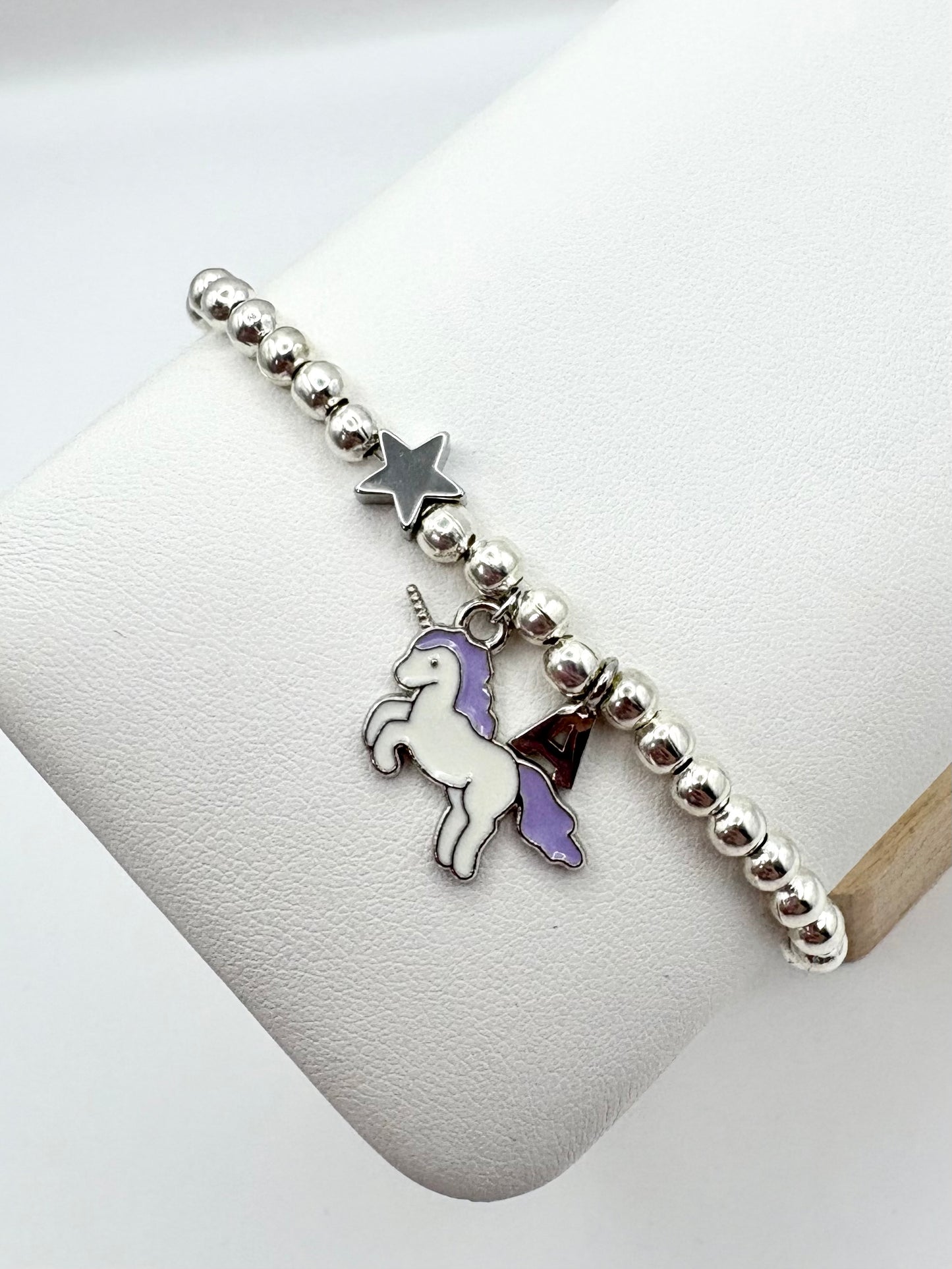 Kids Personalised Unicorn Charm Bracelet Silver