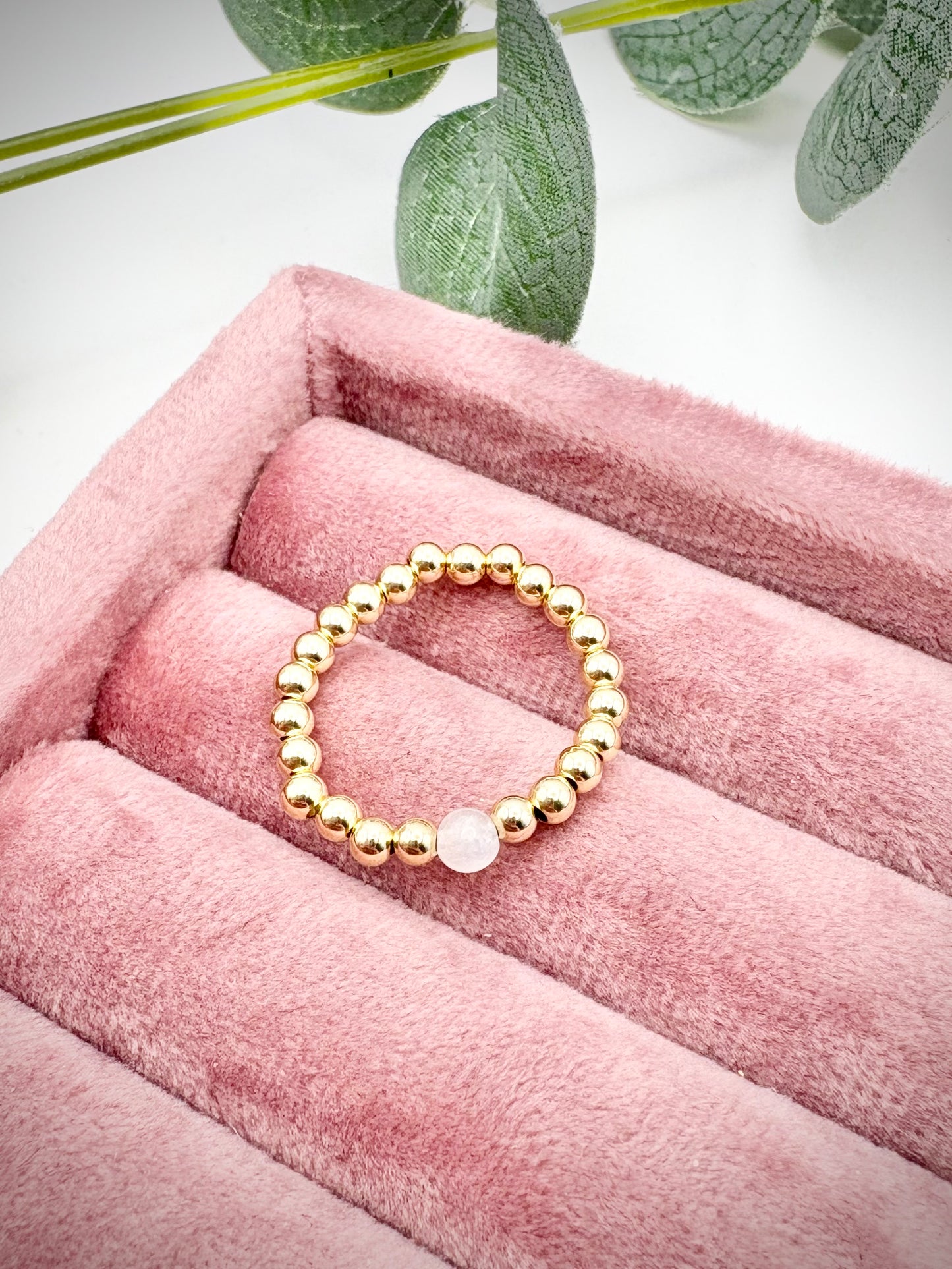 Luxe 14k Gold-filled 3mm Beaded Stretch Ring With Moonstone - Perfect For Stacking